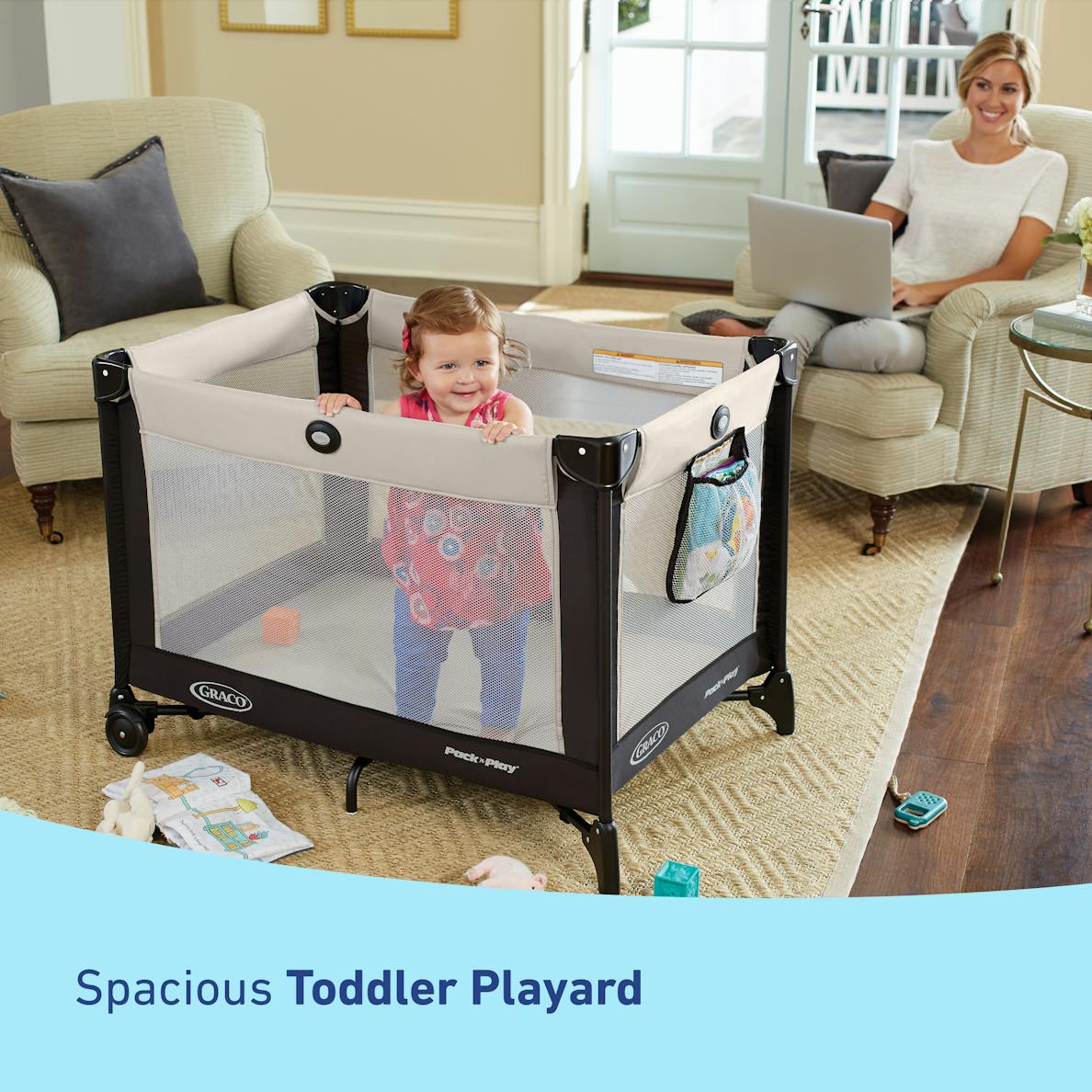 Graco Pack 'n Play On The Go 2-Level Playard - Portable Baby Playpen with Removable Bassinet & Changing Station - Perfect for Travel, Nursery & Daycare Use