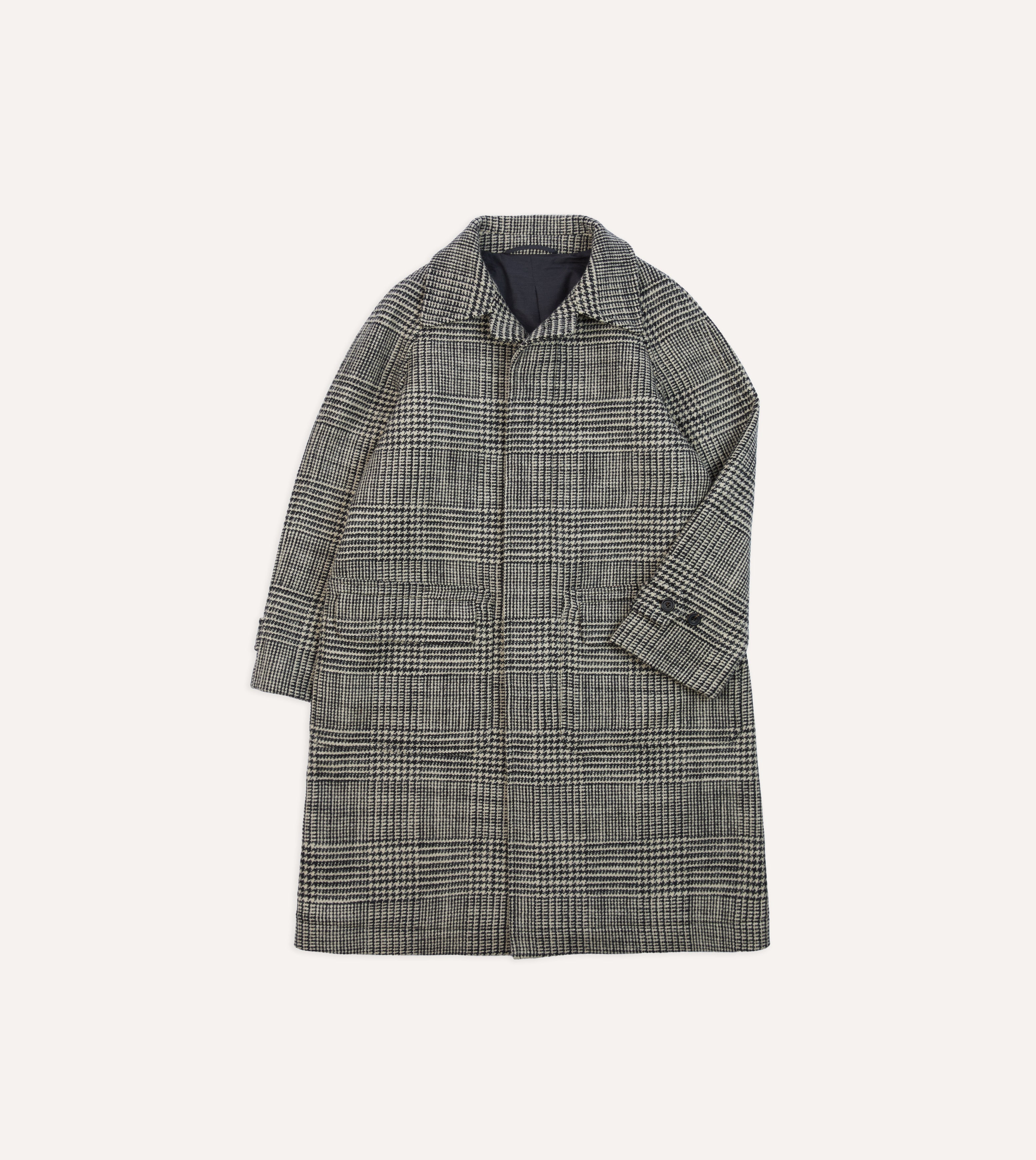 Men's Grey Prince of Wales Check Wool Raglan Coat - Classic Winter Overcoat for Business & Formal Occasions