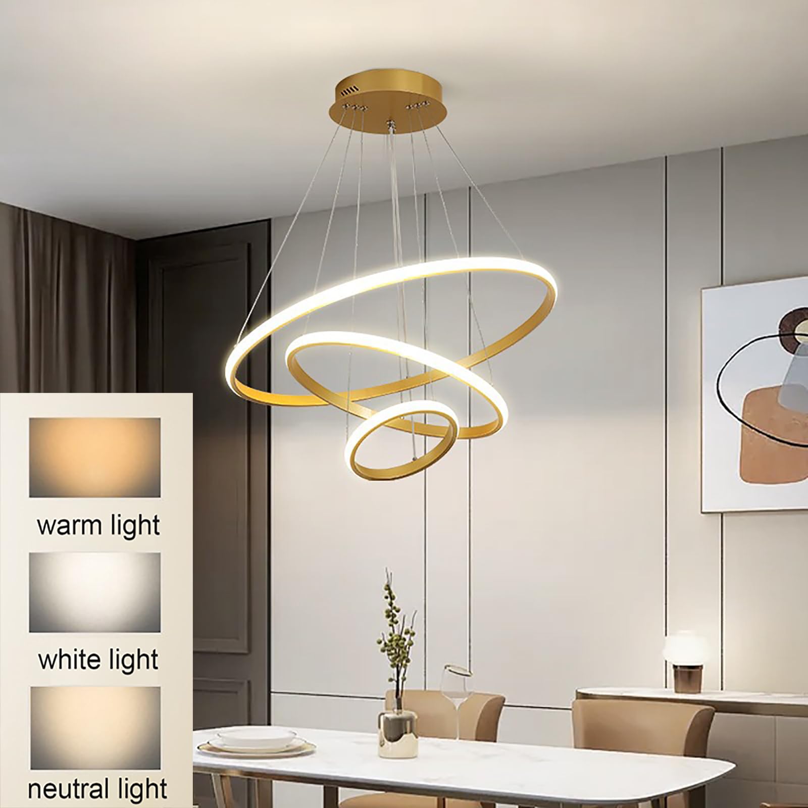 Modern Round Chandelier Lights - 3-Tier Dimmable LED Pendant Light with Remote Control for Dining Room, Kitchen & Office - White Finish | Energy Efficient Ceiling Lighting for Home Decor & Commercial Spaces