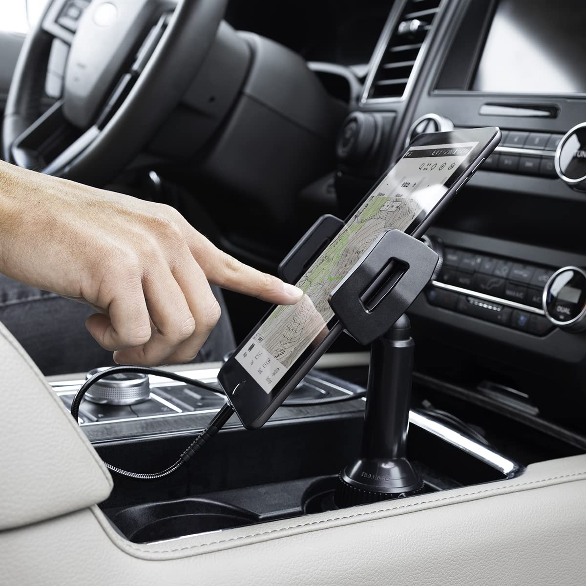 Cummins Cup Holder Tablet Mount - Universal Car Tablet Holder for iPad, Samsung Galaxy Tab, Amazon Fire & More - Black - Perfect for Road Trips, GPS Navigation & Entertainment