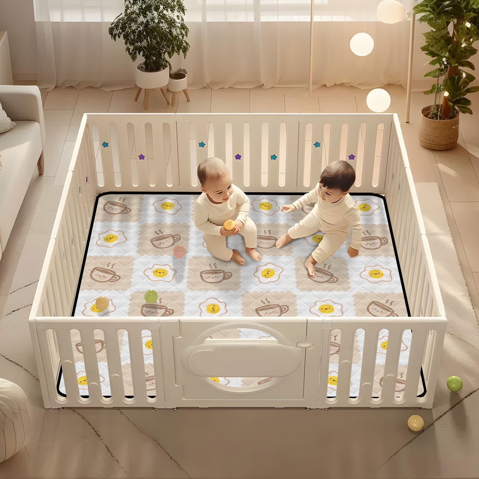 **KICPOAY Baby Play Mat with Coffee Cups & Fried Eggs Design - 50