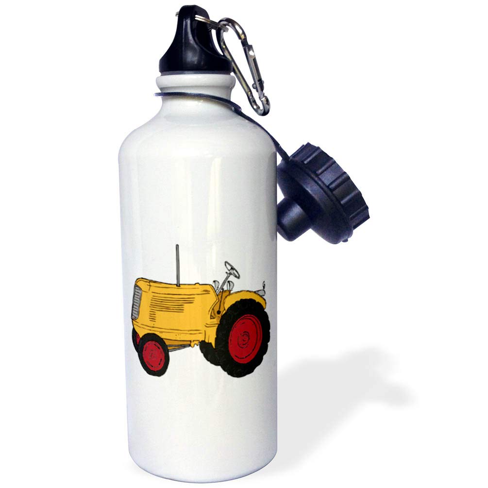 3D Rose Large Orange Tractor Sports Water Bottle - 21 oz Insulated Stainless Steel Thermos for Gym, Hiking & Outdoor Activities - BPA Free White Design
