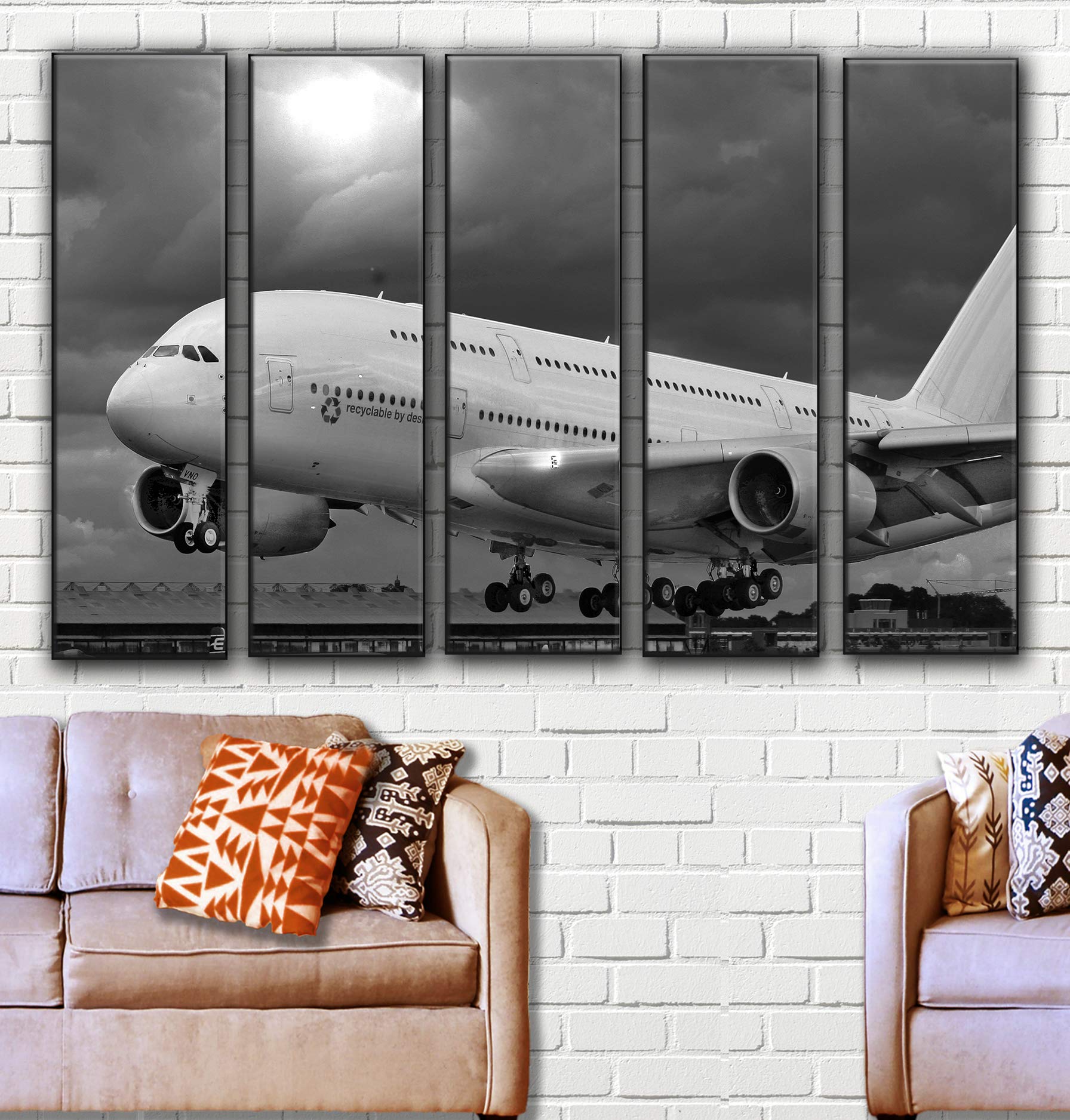 5-Piece Airbus A380 Airplane Wall Art Canvas Print Set - Aviation Themed Decor for Office & Airport (35x55 in) - Perfect for Aviation Enthusiasts, Pilot Gifts & Travel-Themed Spaces