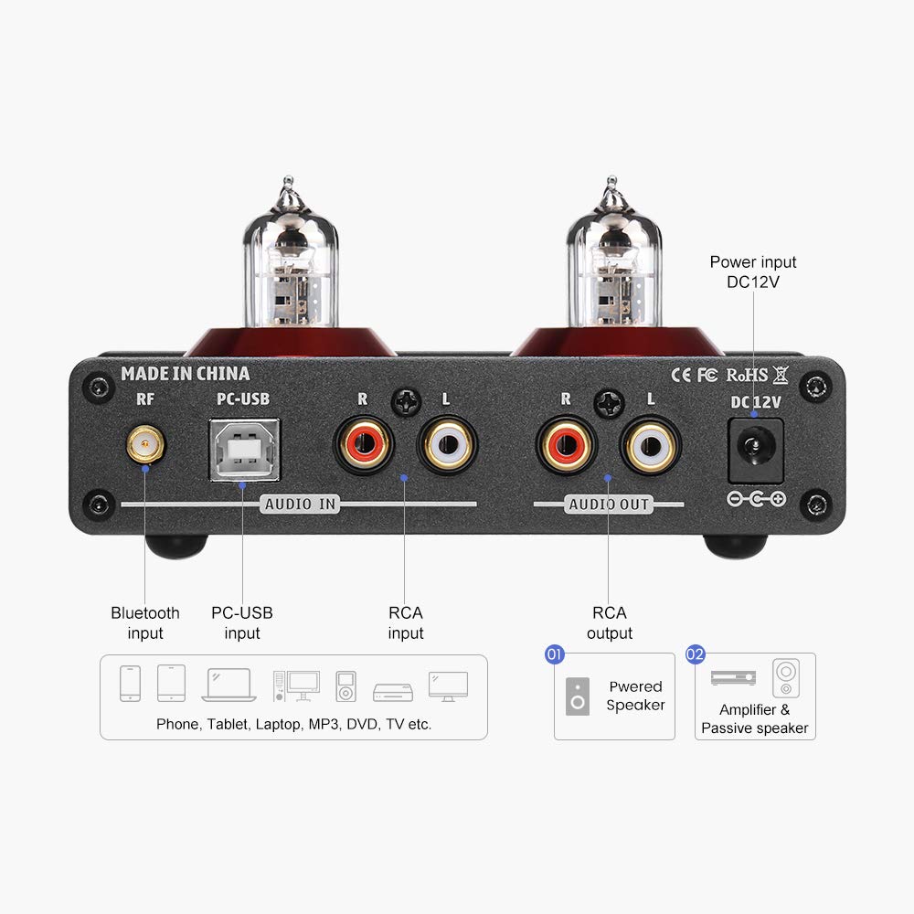 AIYIMA T6 PRO Bluetooth 5.0 Tube Preamplifier - Hi-Fi Vacuum Tube Headphone Amplifier with USB DAC & APTX Support for Home Audio, Wireless Receiver, PC Setup - Perfect for Audiophiles & Music Lovers