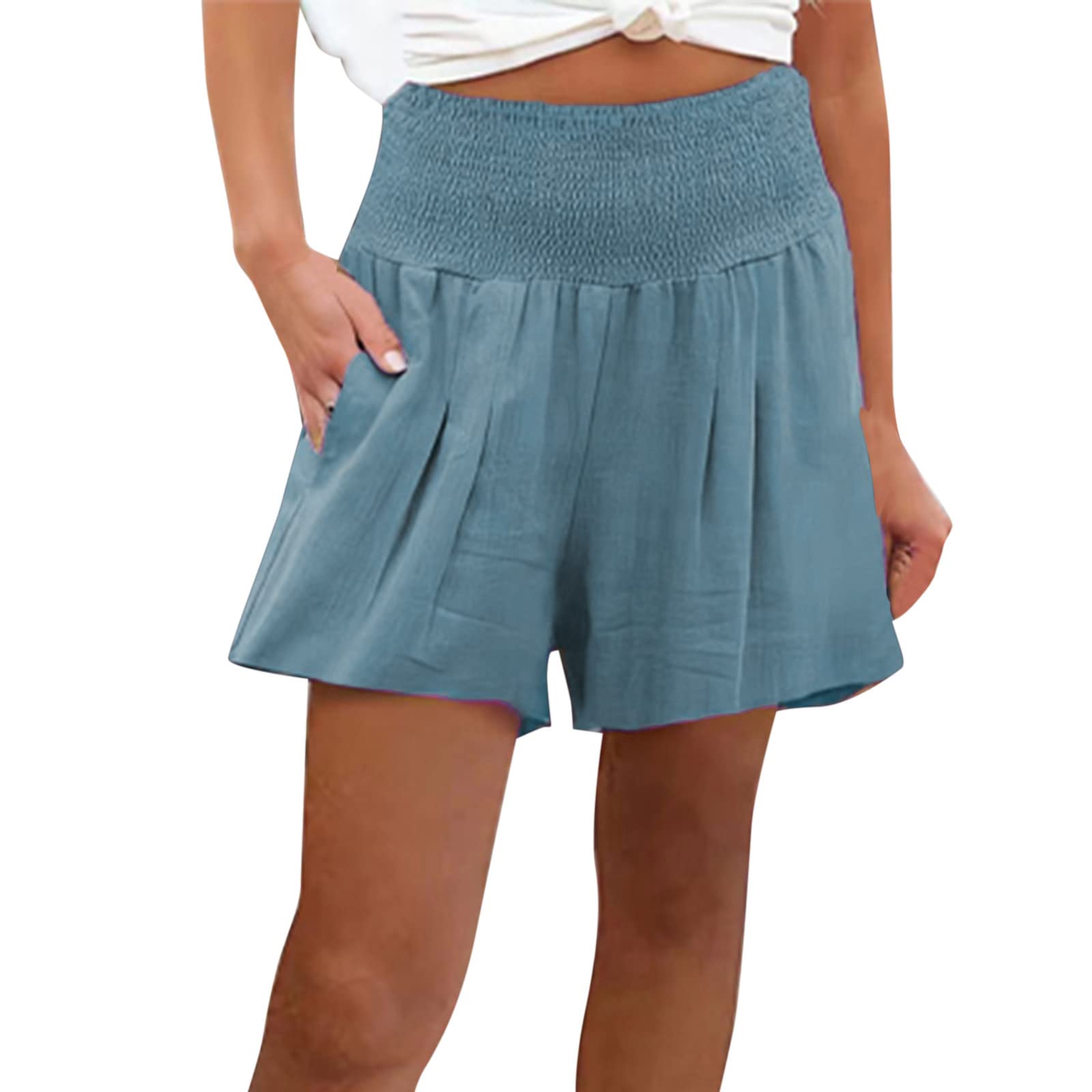 Women's Bermuda Shorts with Elastic Waist & Drawstring - Stylish Casual Outdoor Beach Shorts for Vacation, Jogging, Hiking - Comfortable Stretch Fabric with Pockets - Perfect for Summer, Travel & Active Lifestyle
