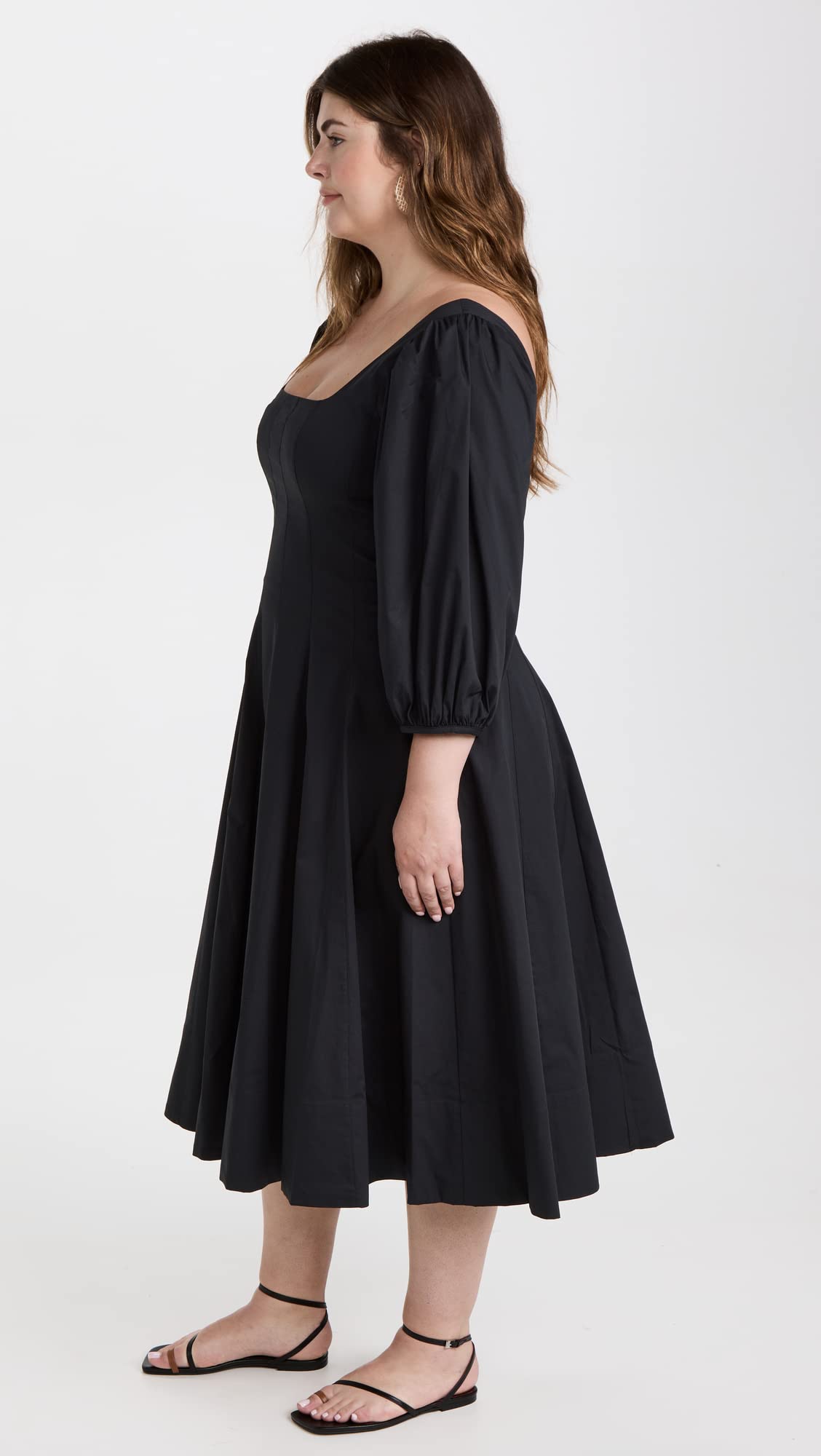 STAUD Women's Swells Dress - Flowy Midi Dress with Puff Sleeves & Square Neckline | Perfect for Summer, Beach, Vacation & Casual Outings