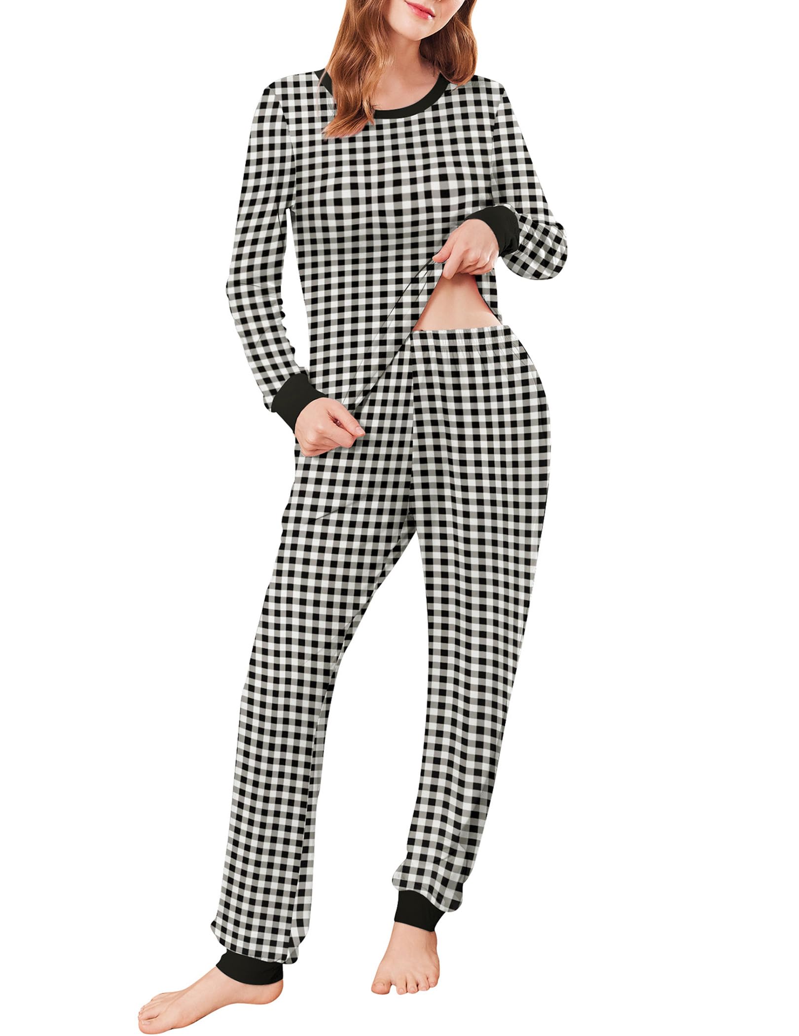Ekouaer Women's Soft Long Sleeve Pajama Set with Jogger Pants & Pockets - Cozy Lounge Wear for Sleep, Relaxation & Home Comfort