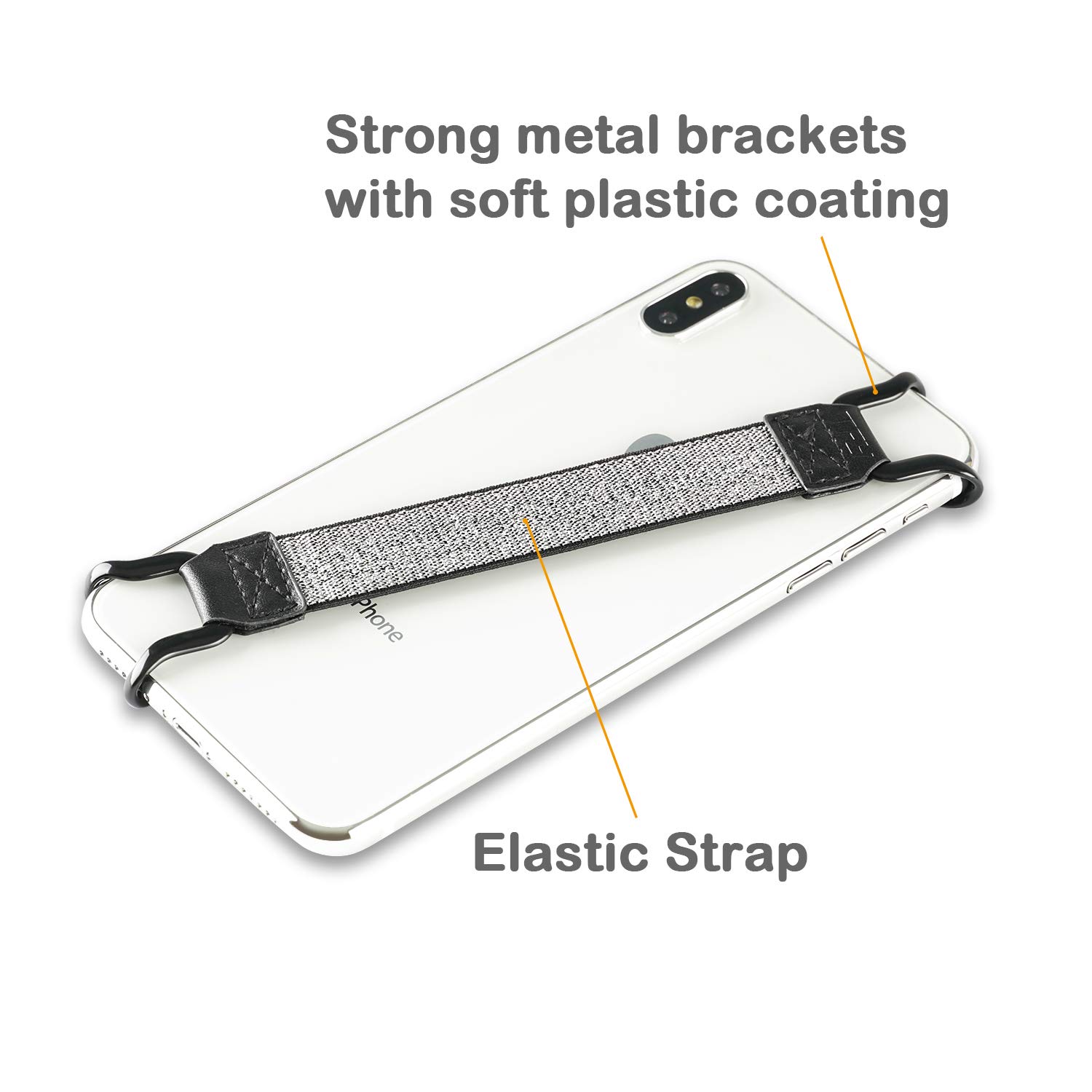 TFY Universal Phone Hand Strap for iPhone 16 Pro Max/15 Plus/14/13 Pro/12/11/Xs Max/XR/8 Plus/SE & Galaxy S24/Note 20/Huawei - Anti-Slip Silver Grip Strap - Perfect for Running, Hiking & Outdoor Activities