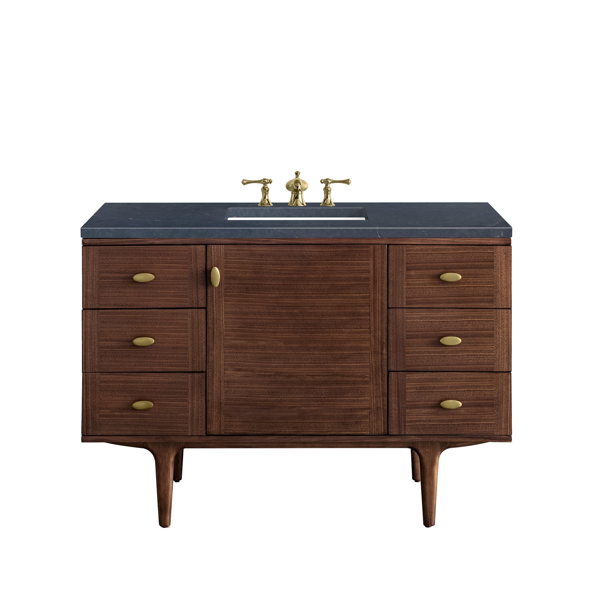 Amberly 48 Inch Single Bathroom Vanity with Mid Century Walnut Finish & 3CM Charcoal Soapstone Top - Perfect for Modern Farmhouse, Scandinavian & Coastal Bathroom Designs