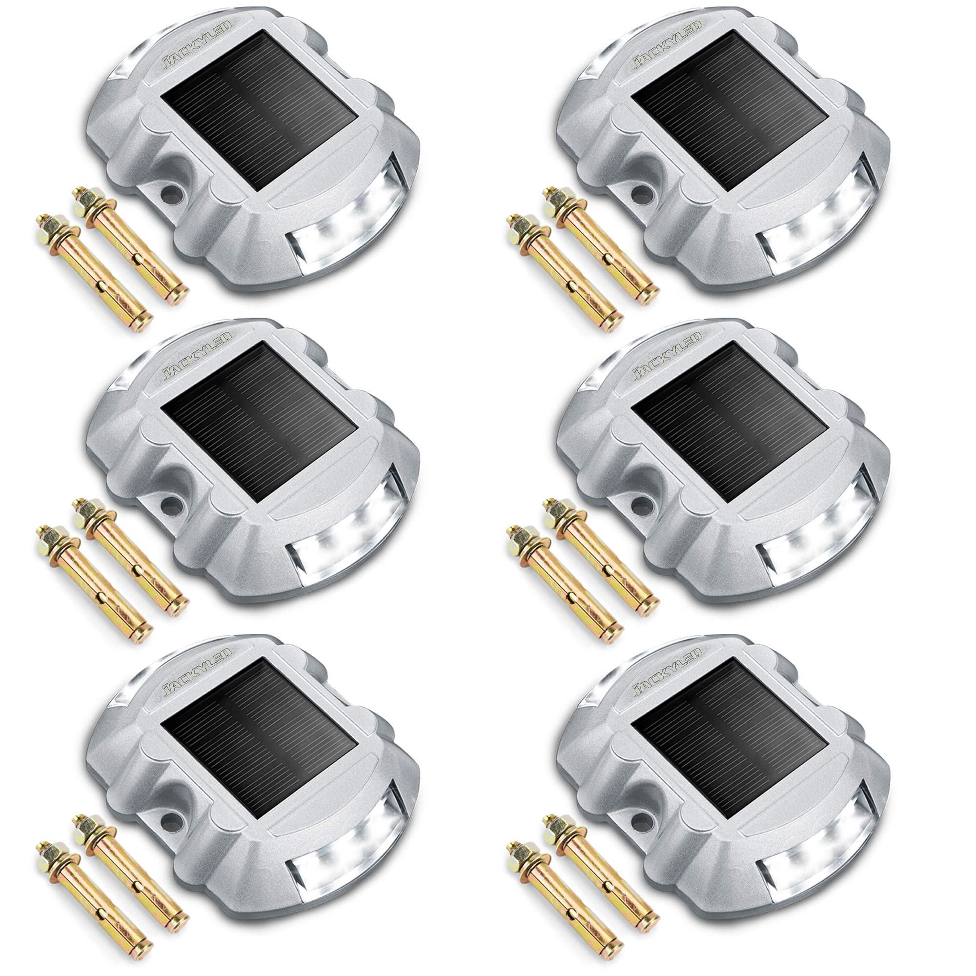 Upgraded Solar Driveway Marker Lights 6-Pack - Waterproof Outdoor LED Pathway Lights with On/Off Switch - Solar Powered Deck Lighting for Boat Dock, Garden Walkway, Driveway & Runway - Bright White Warning Road Studs