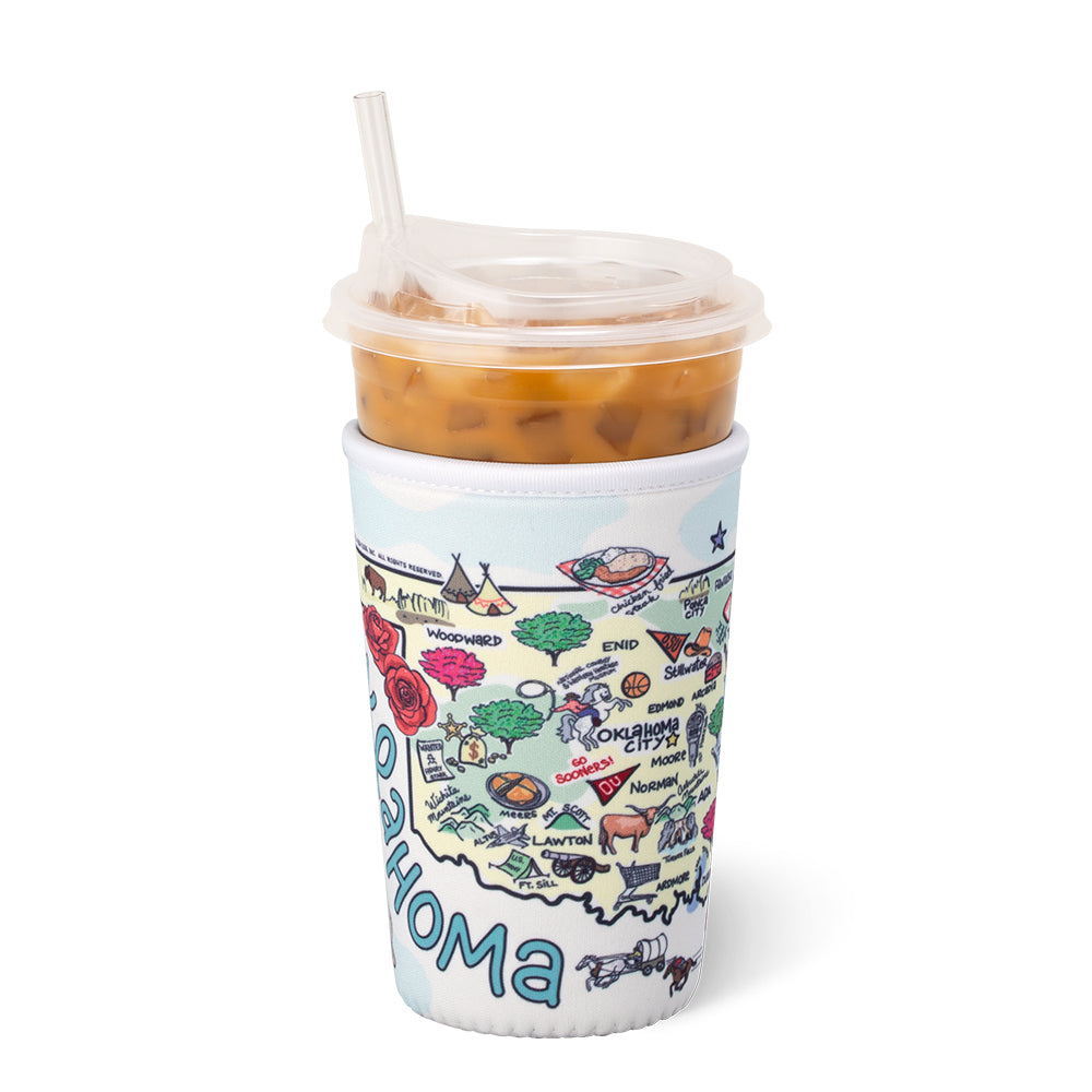 Oklahoma Medium Iced Cup Coolie - Insulated Beverage Sleeve for Coffee, Tea & Cold Drinks - Perfect for Road Trips, Office Use & Outdoor Activities