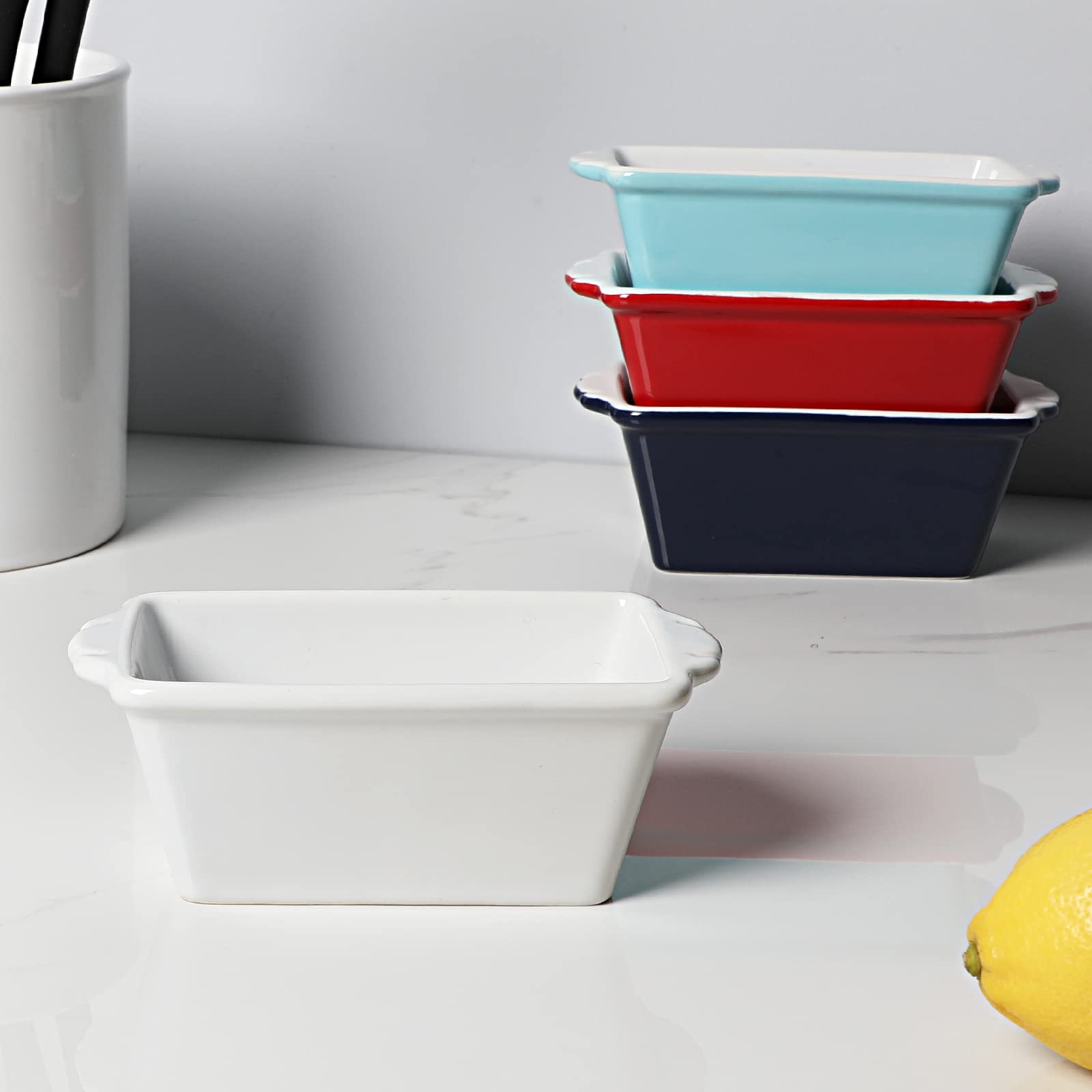 GDCZ 6.2-Inch Mini Loaf Pan Set - 4 Piece Ceramic Non-Stick Baking Bread Pans for Perfect Homemade Bread, White | Ideal for Banana Bread, Pound Cake & Holiday Baking Gifts