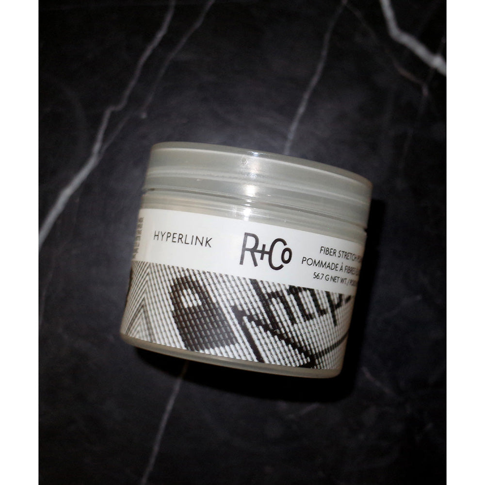 R+Co Hyperlink Fiber Stretch Pomade - Strong Hold Styling Wax for Men & Women - Perfect for Textured Hairstyles, Pompadours & Slick Back Looks - Salon Quality Hair Styling Product