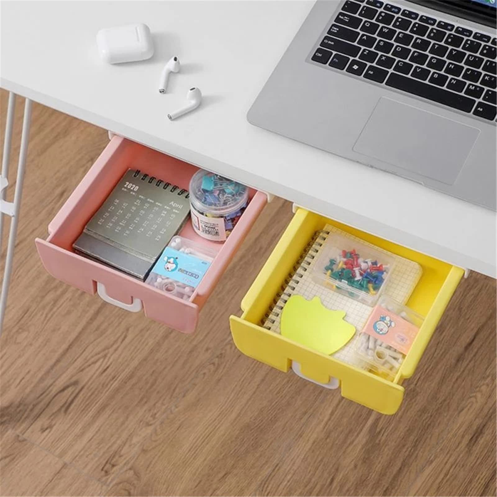 LNCHJUN Under Desk Drawer Organizer - Self Stick Pencil Tray & Storage Box | Plastic Stationery Organizer Stand for Pens, Office & Home Supplies | Easy to Install | Perfect for Workspace, Study Desk & Home Office Organization