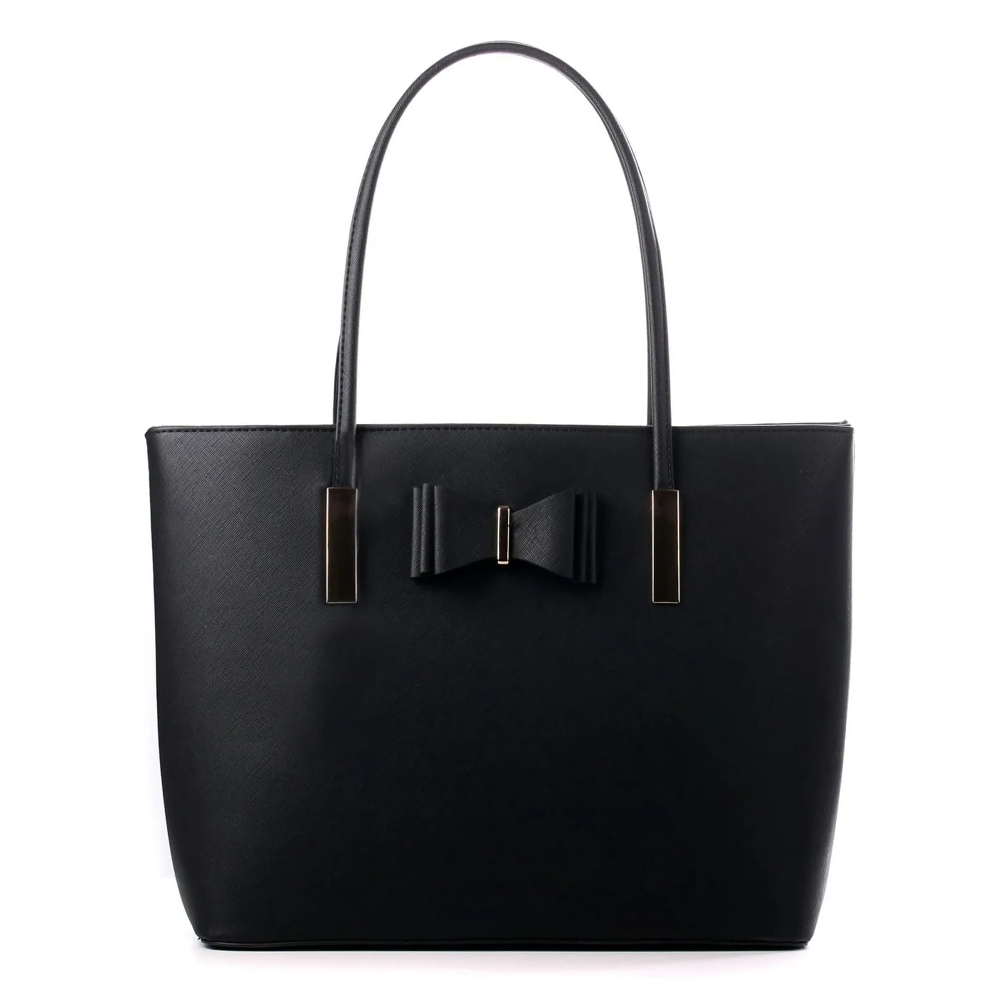 Stylish Black Travel Tote Bag for Women with Bow Detail & Zip Closure - Large Shoulder Handbag for Work, Laptop, Business & Weekend Getaways | Perfect for Office Commute, Business Trips & Travel Accessories