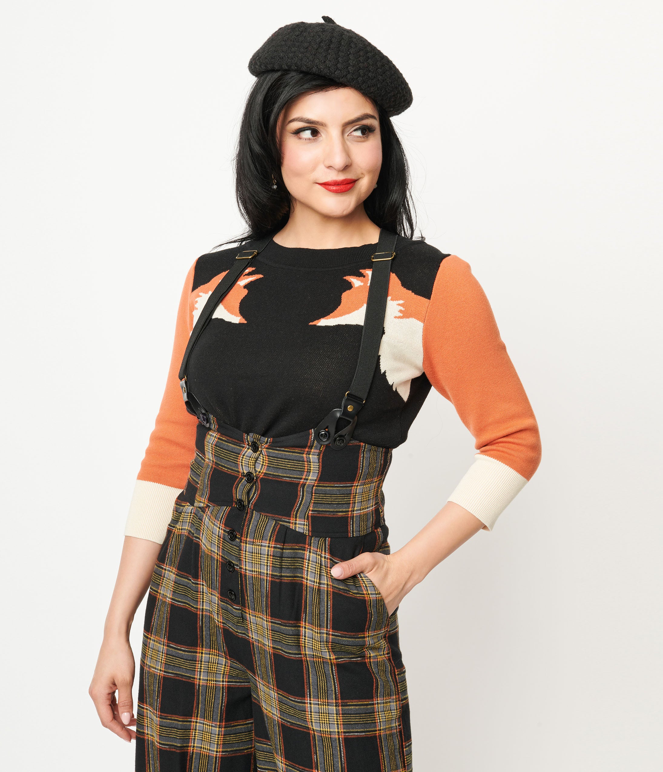Vintage Black & Orange Fox Sleeve Minou Sweater - Unique Fall Fashion for Women | Perfect for Halloween, Thanksgiving & Cozy Autumn Outfits