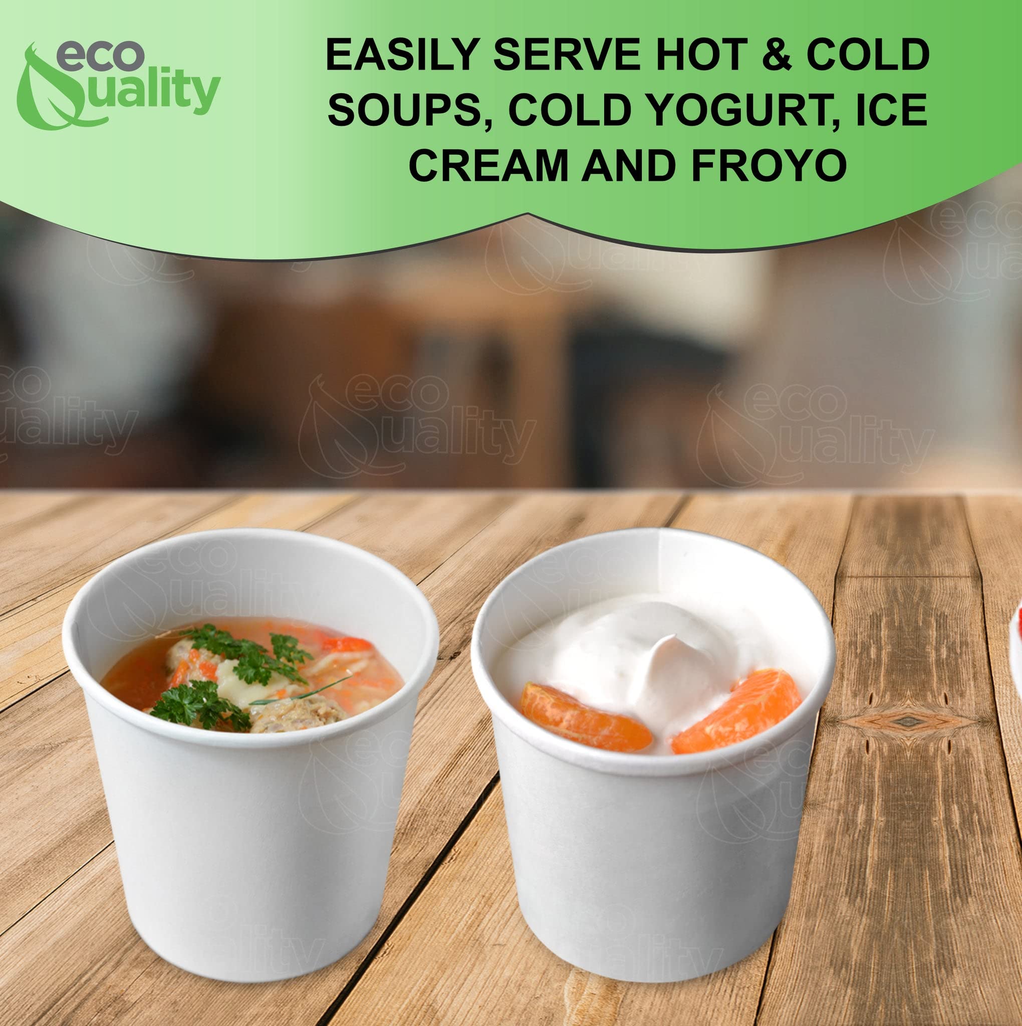 Disposable 26oz White Paper Soup Containers - Eco-Friendly Ice Cream & Yogurt Cups - Microwave & Freezer Safe Food Storage Bowls for Takeout, Desserts, Parties (Pack of 200) | Perfect for Restaurants, Catering & Home Use