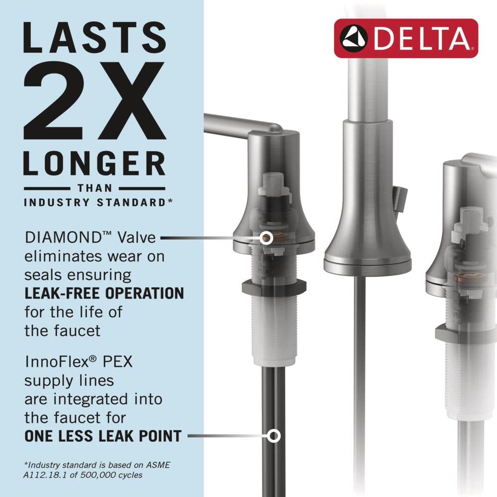 Delta Dryden Widespread Bathroom Faucet 3-Hole Mount in Oil Rubbed Bronze - Includes Metal Drain Assembly (Model 3551-RBMPU-DST) - Perfect for Modern Bathroom Vanities and Sink Upgrades