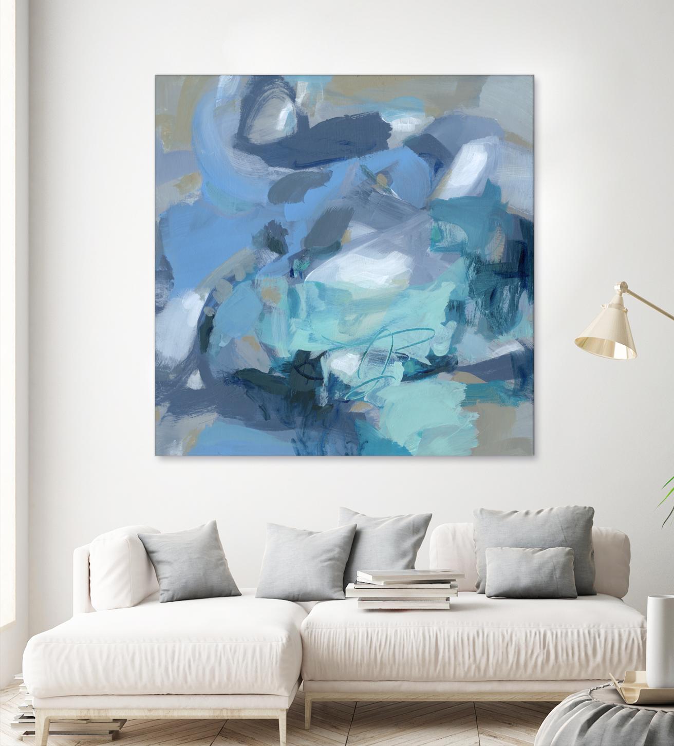 Abstract Blues I - Modern Blue Abstract Wall Art Canvas Painting for Home & Office Decor | Perfect for Living Room, Bedroom, Office & Gift Giving
