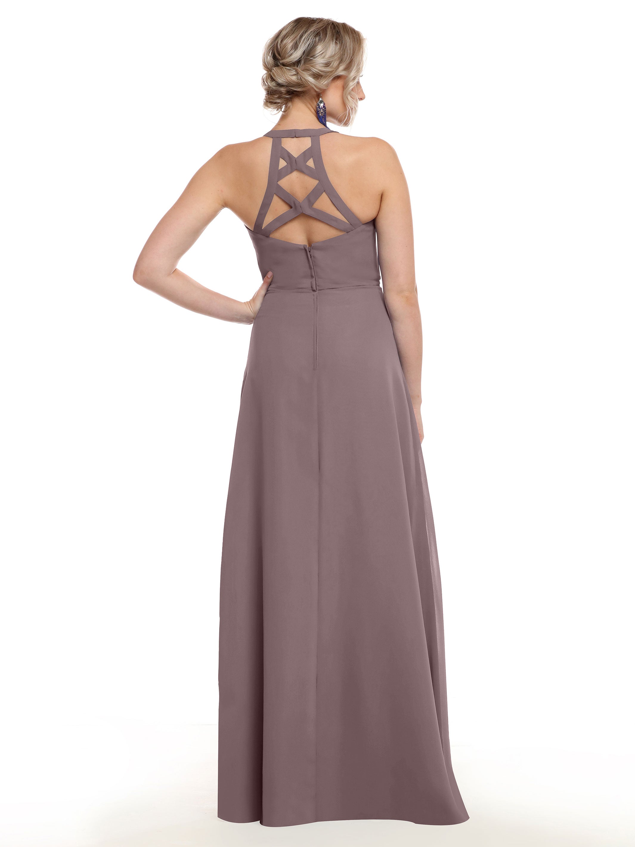 Elegant 80150 Chiffon A-Line Bridesmaid Dress with Plunging V-Neck & Intricate Back Detail - Perfect for Weddings, Formal Events & Special Occasions