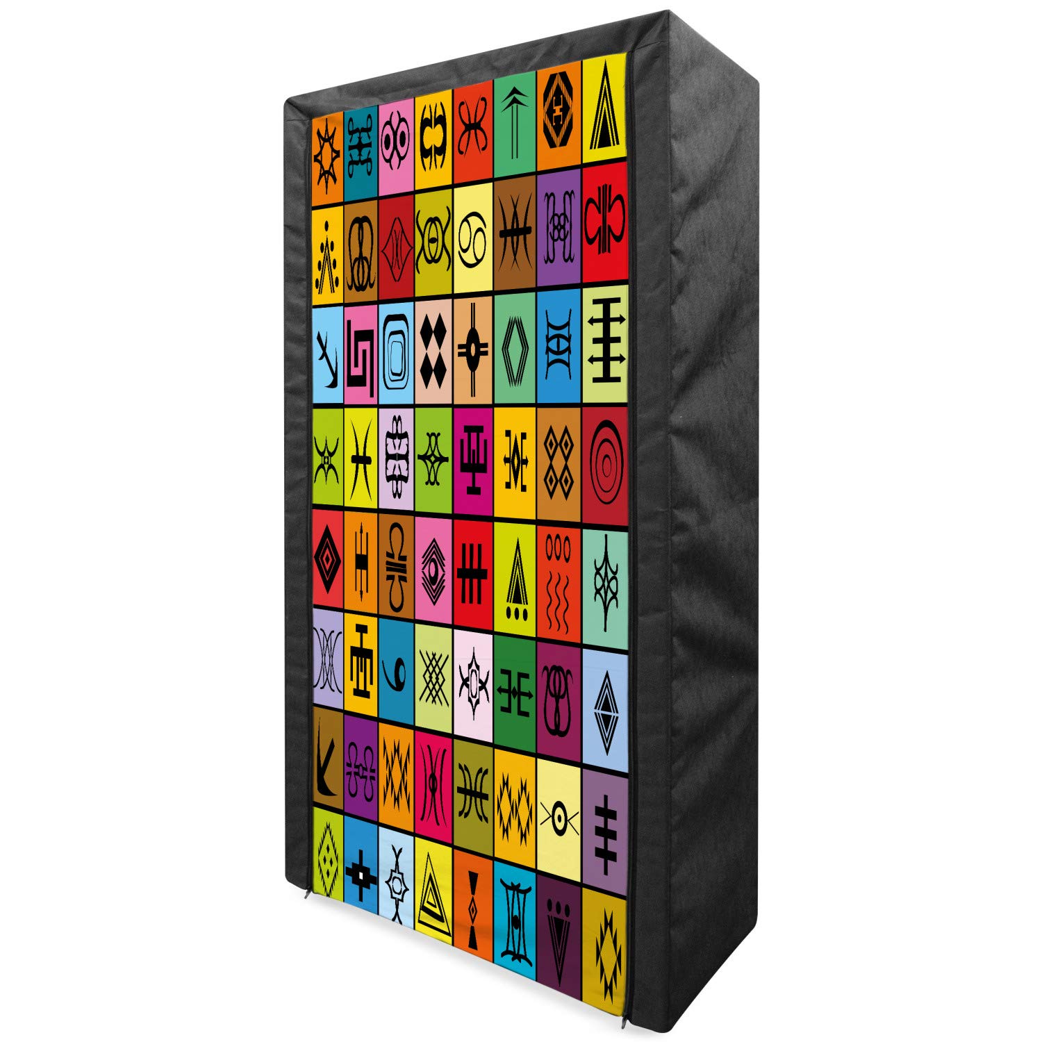 Ambesonne Portable Fabric Wardrobe - Colorful Aboriginal Symbolic Design, 33.5