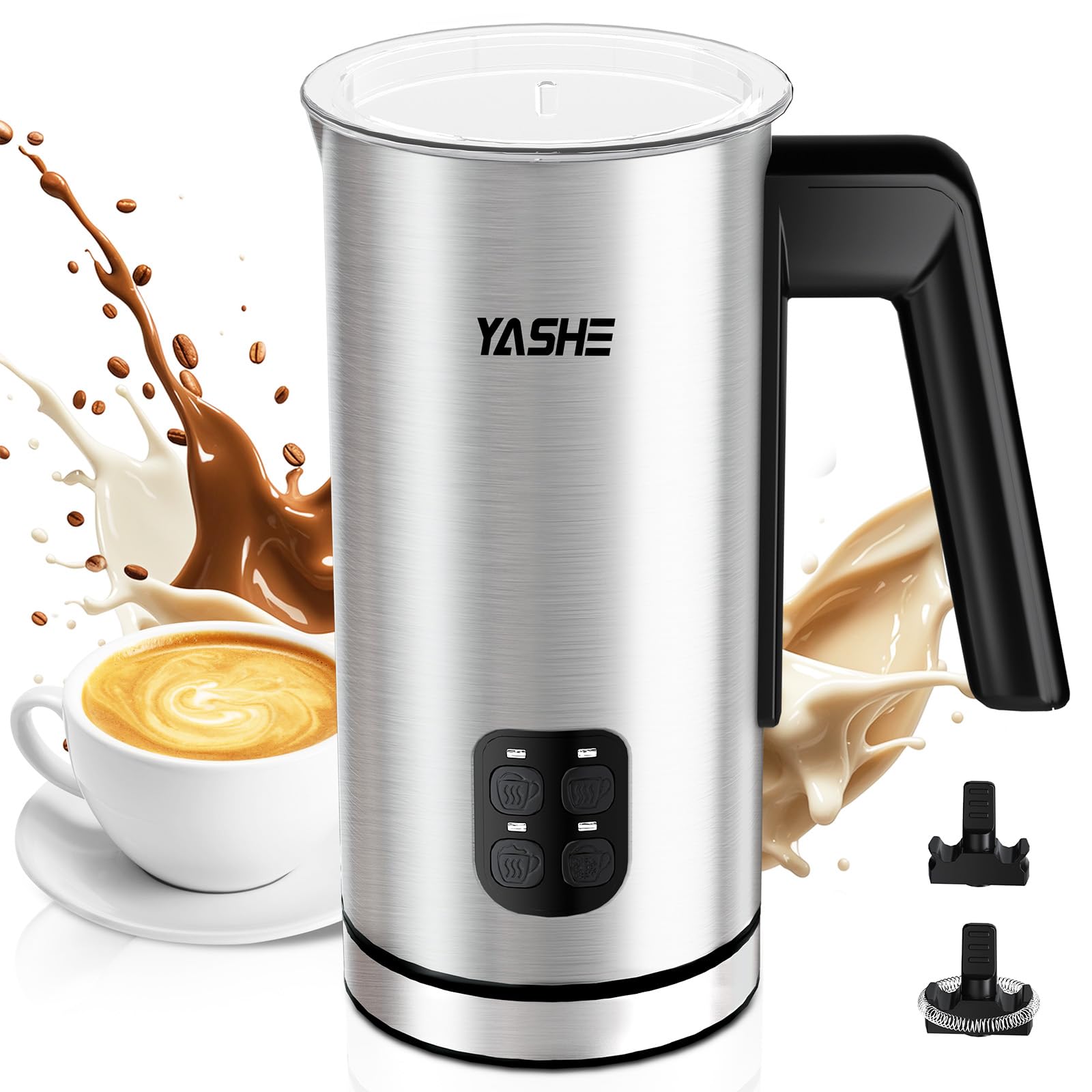 YASHE 4-in-1 Electric Milk Frother and Steamer - 8.1oz/240ml Stainless Steel Milk Frother for Lattes, Cappuccino & Hot Chocolate - Easy Clean with Dense Foam - Perfect for Home Coffee Bars & Cafe Use