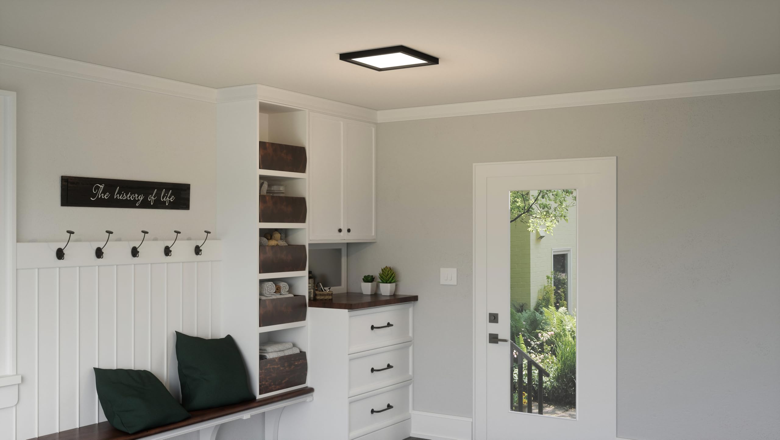 Quoizel Outskirts Square Flush Mount Ceiling Light - 15 Inch Earth Black, Dimmable Integrated LED (2700 Lumens, 30W) - Perfect for Hallway, Kitchen, Bedroom & Bathroom Lighting | Modern Close-to-Ceiling Fixture for Home & Office Spaces