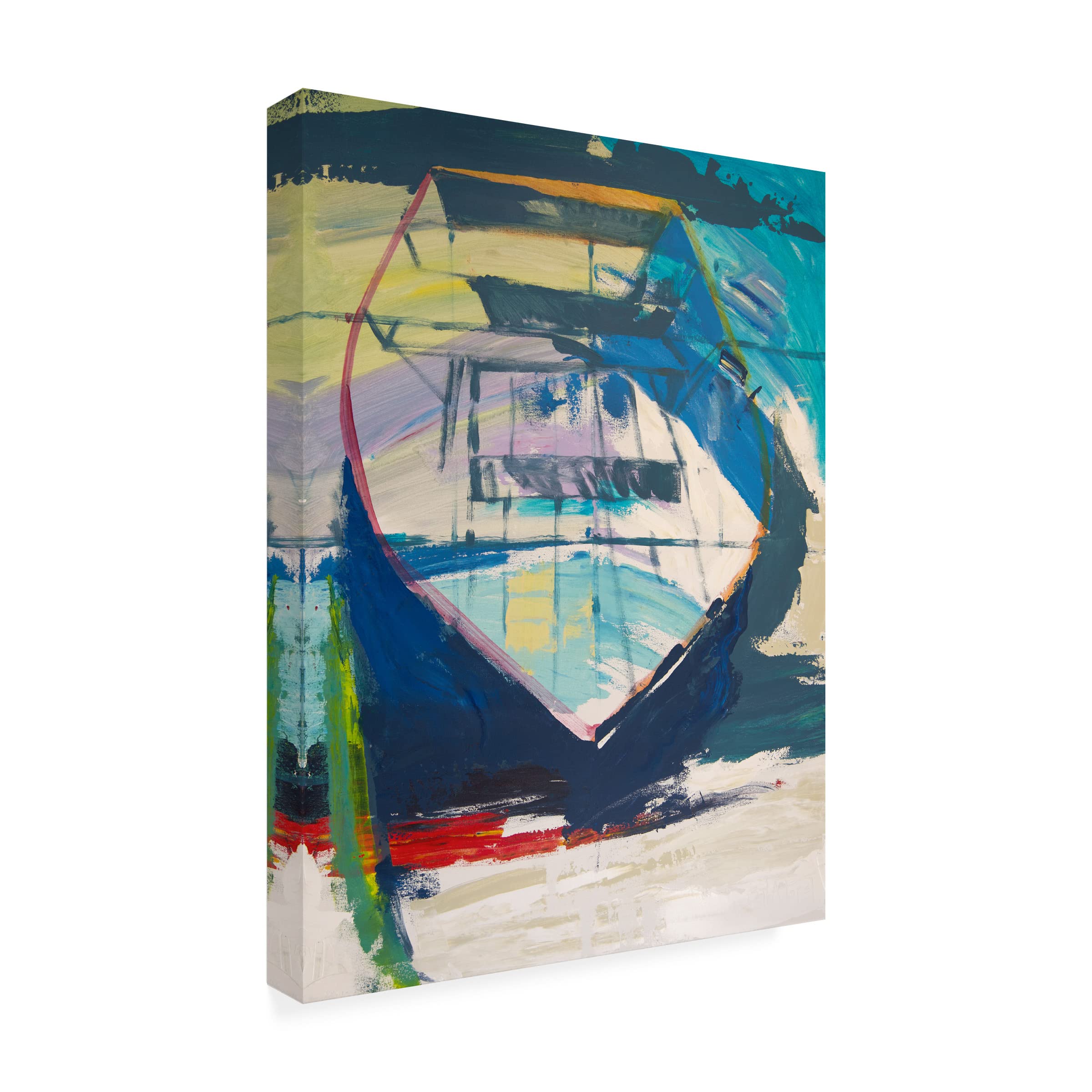 Beth A. Forst 'Red Green Skiff' Canvas Wall Art Print - Modern Coastal Home Decor for Living Room, Bedroom & Office - Trademark Fine Art Collection