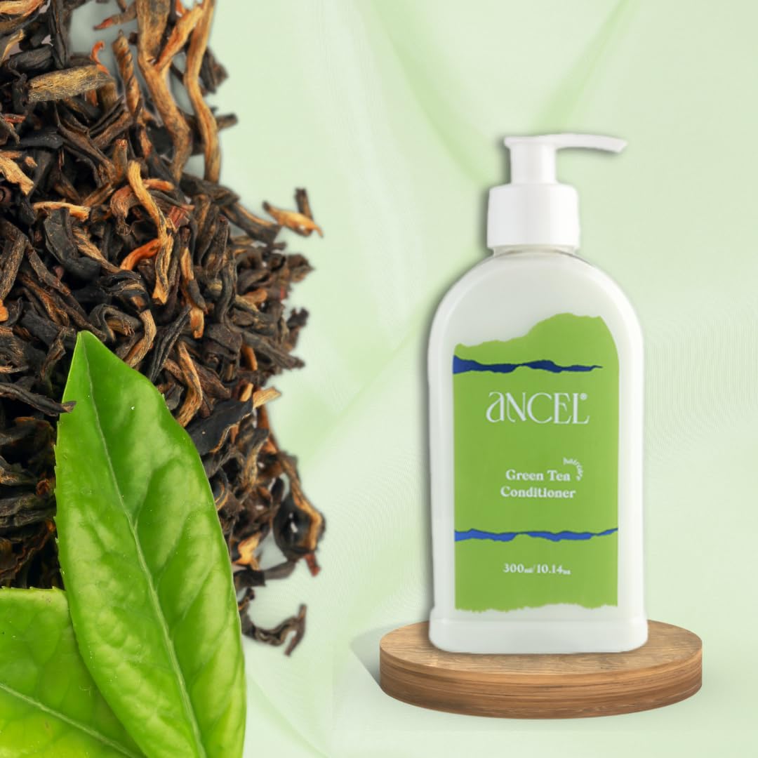 Ancel Green Tea Conditioner with Natural Extracts 300ml - Tea Tree Oil, Rosebay, Almond Oil & Shea Butter for Deep Cleansing & Dandruff Control - Hydrating Hair Care for Men & Women - Perfect for Daily Use & Scalp Refreshment