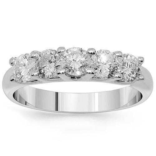14K White Solid Gold Women's Five Stone Diamond Anniversary Ring - 1.25 Carat Total Weight - Perfect for Engagement, Wedding, Anniversary & Special Occasion Gifts
