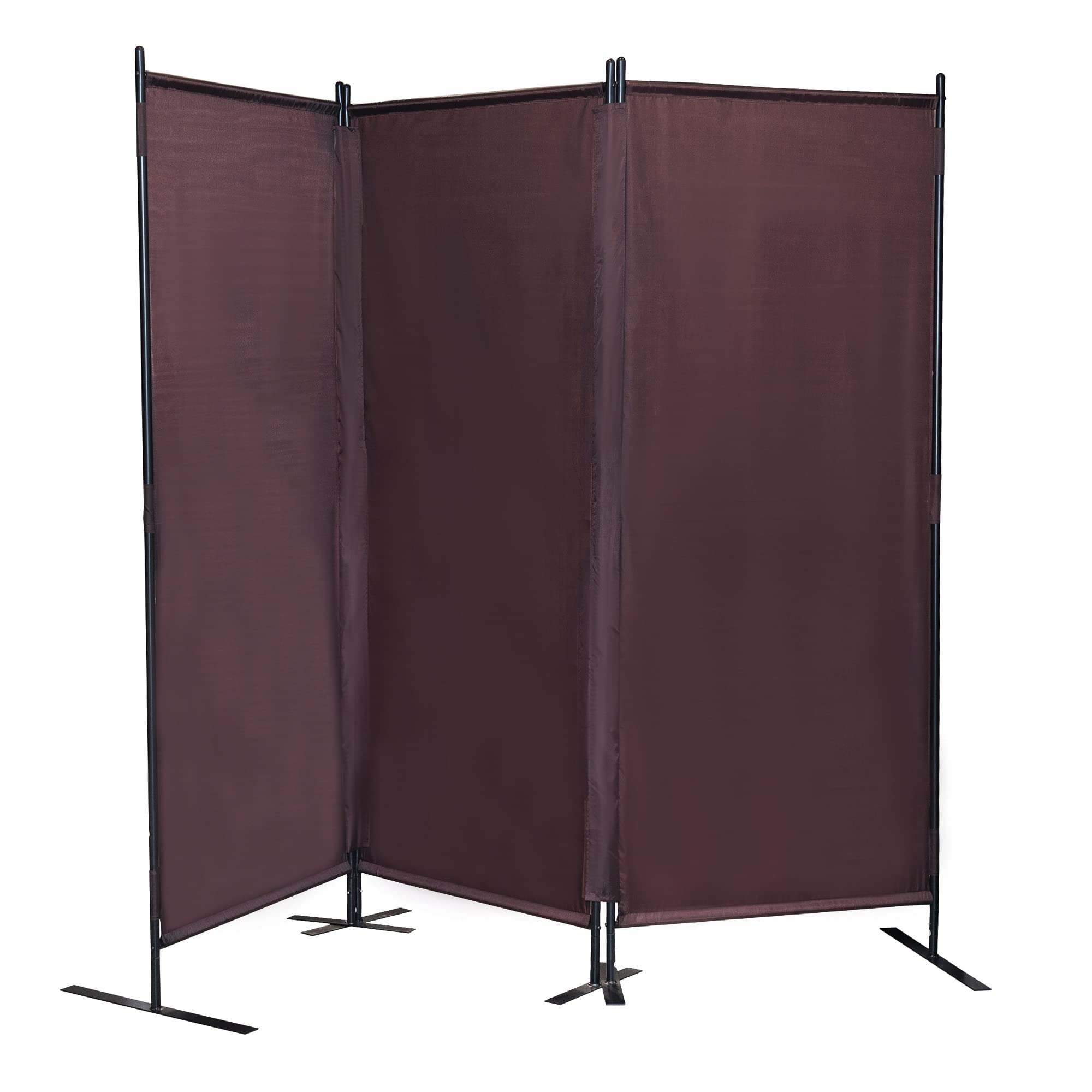 3 Panel Room Divider Screen - Folding Privacy Partition for Home & Office with Oxford Fabric & Iron Metal Frame (Red Brown) - Perfect for Creating Private Spaces in Living Rooms, Bedrooms, or Workspaces