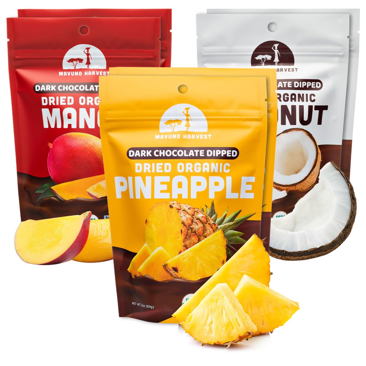 Organic Dark Chocolate Covered Fruit Variety Pack - Non-GMO, Vegan & Fair Trade Snacks - Healthy Dried Fruit Dipped in Rich Chocolate - 6 x 3oz Bags - Perfect for Gifts, Parties & Healthy Desserts