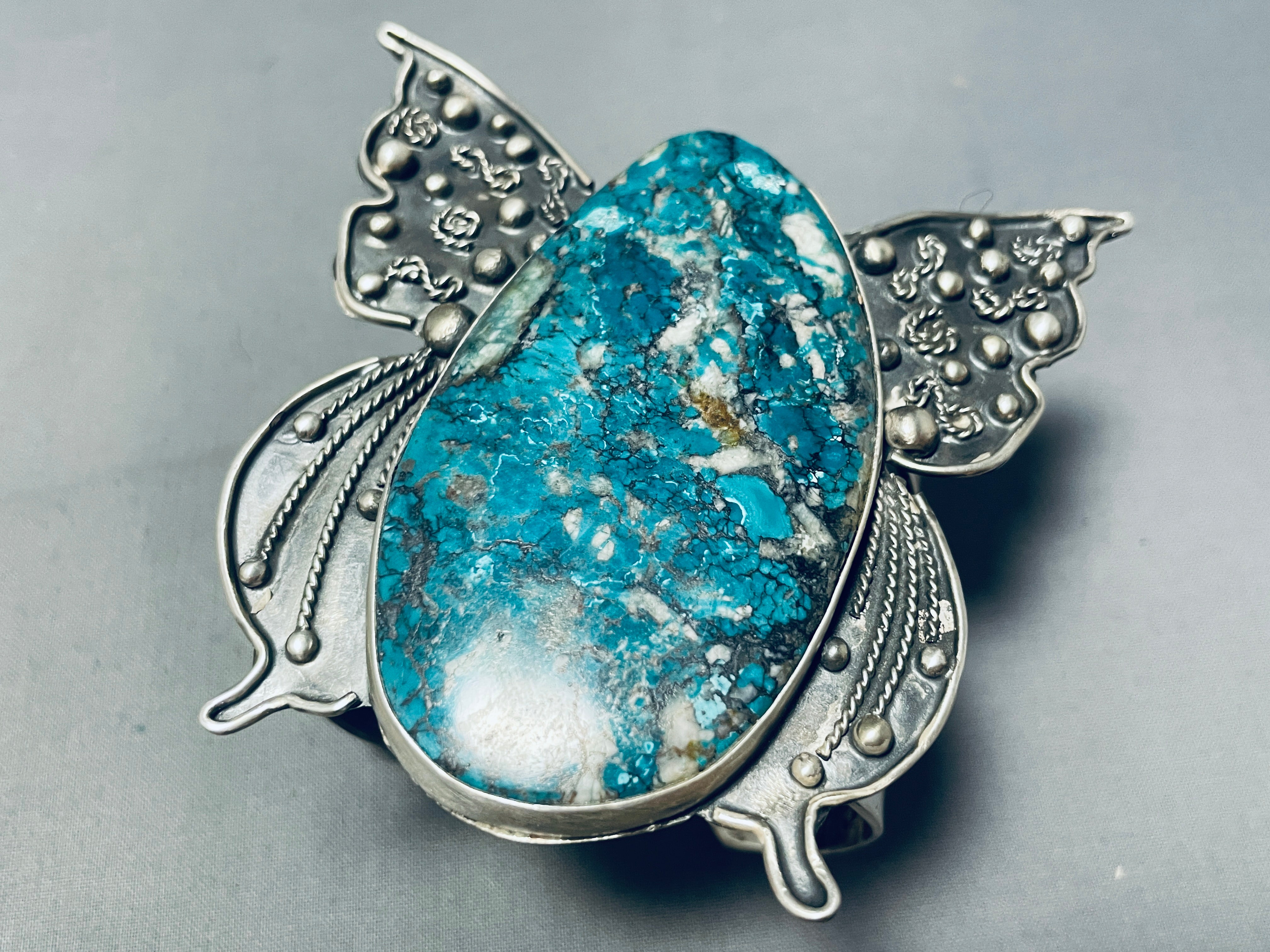 **153g Sterling Silver Butterfly Bracelet with Turquoise Spiderweb Design - Elegant Handmade Jewelry for Women, Perfect for Parties & Gifts**