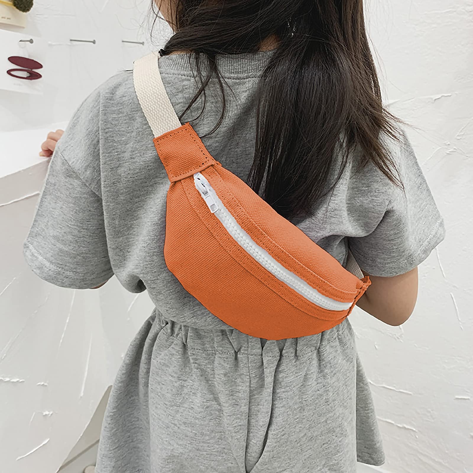 Unisex Canvas Waist Fanny Pack for Boys & Girls - Crossbody Chest Purse Bag with 7 Color Options (Orange) - Perfect for Travel, Hiking, and Outdoor Activities