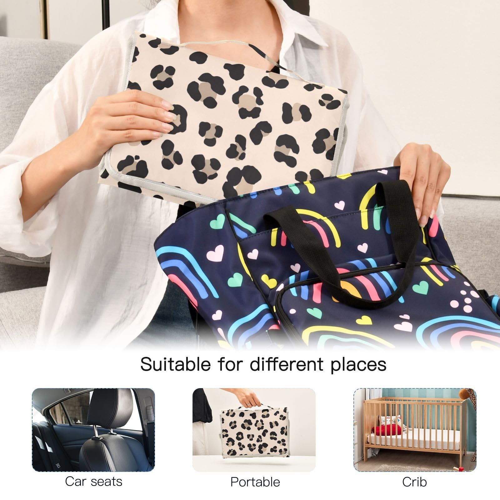 Waterproof Leopard Print Portable Diaper Changing Pad for Newborns - Lightweight Travel Baby Changing Mat for Girls & Boys | Perfect for On-the-Go Parents, Daycare, and Traveling
