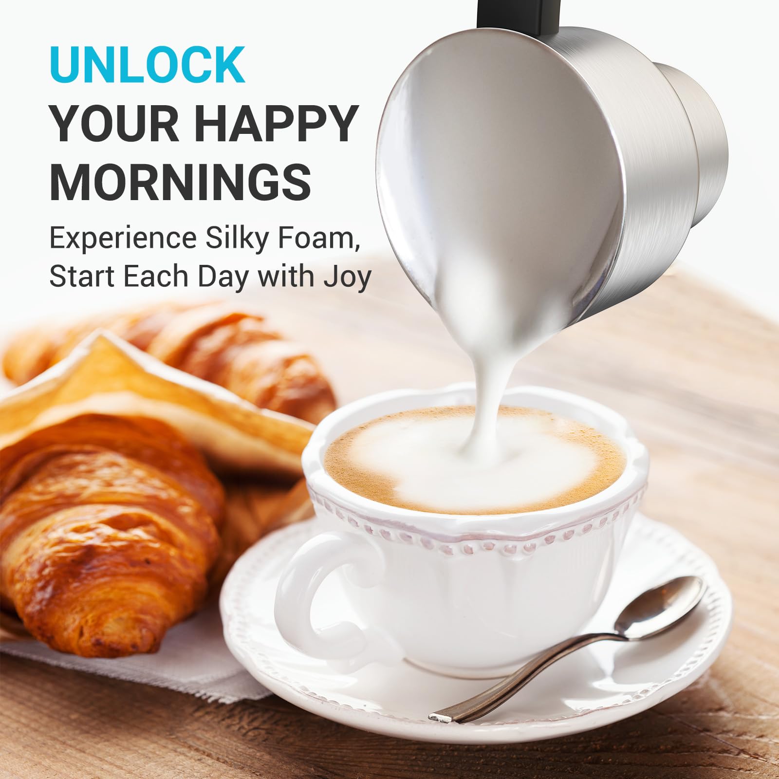 14-in-1 Electric Milk Frother and Steamer with Dual Detachable Cups (21oz & 13.5oz) - IH Fast Heating Milk Warmer for Lattes, Cappuccinos, Hot Chocolate - Smart Memory Function, Dishwasher Safe - Perfect for Home Coffee Bars, Office Use, and Gift Giving