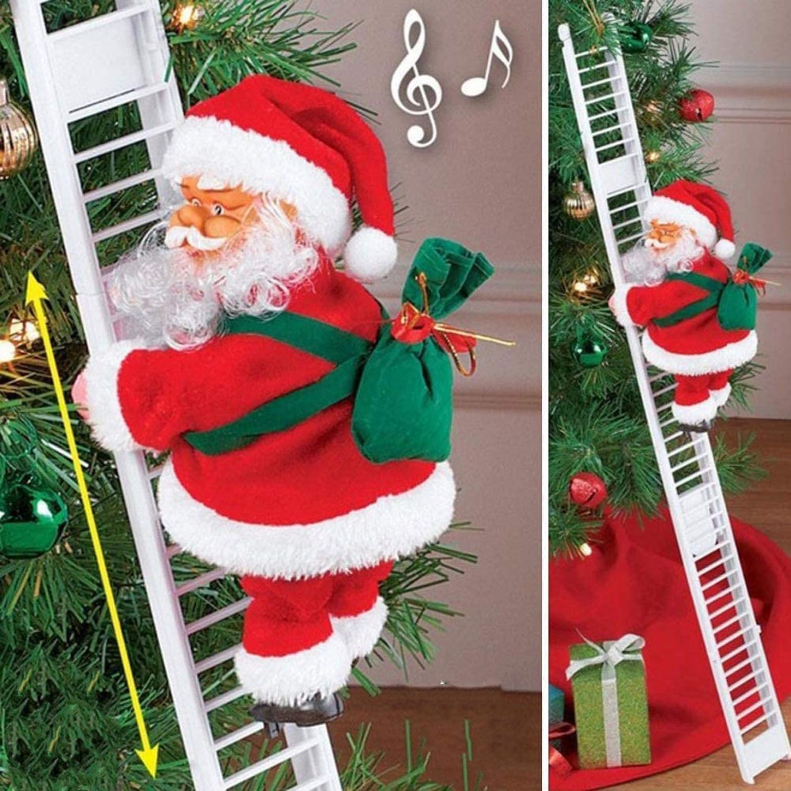 Electric Santa Claus Climbing Ladder with Music - Animated Christmas Tree Decoration for Holiday Fun | Perfect for Home, Office & Festive Party Decor (White)