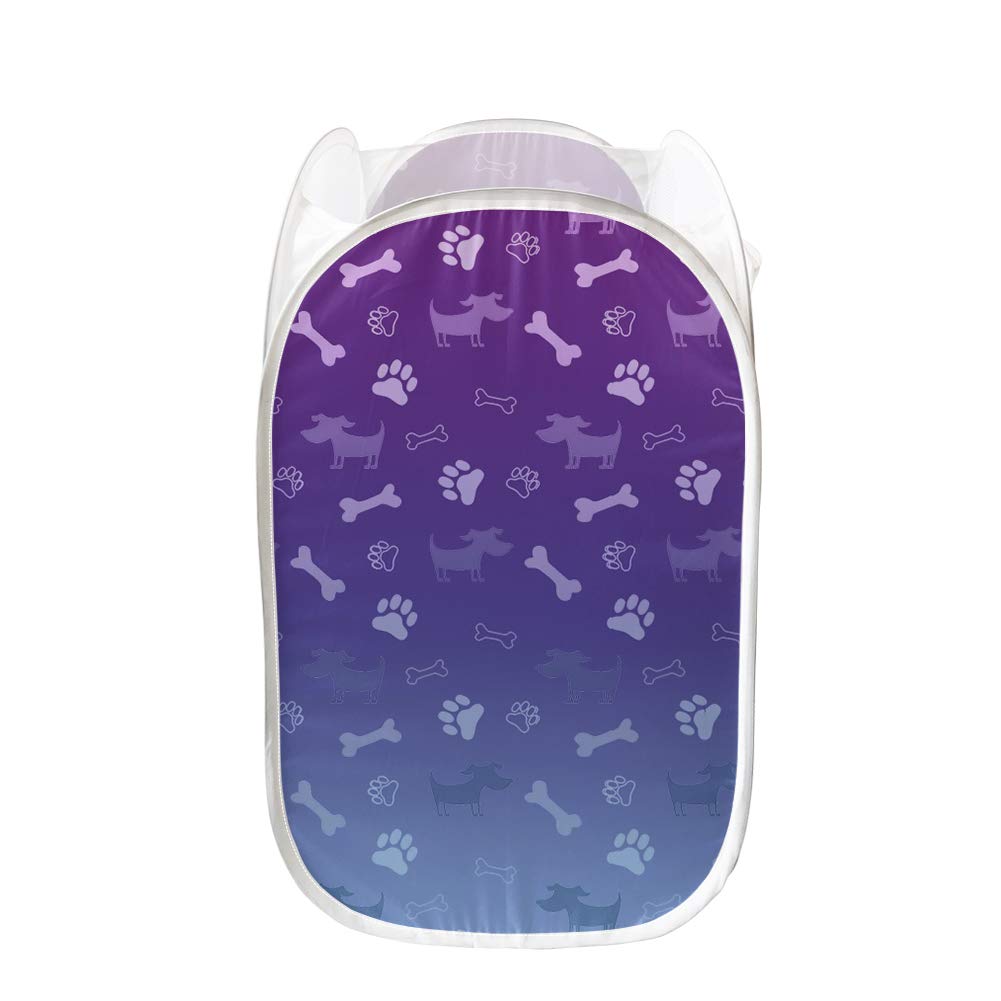 Jiueut Fashion Purple Blue Dog Paw and Bone Pop Up Hamper - Foldable Mesh Laundry Basket for Clothes, Toys & Sports Gear | Portable Storage Solution for Bedroom, Bathroom, Dorm & Travel