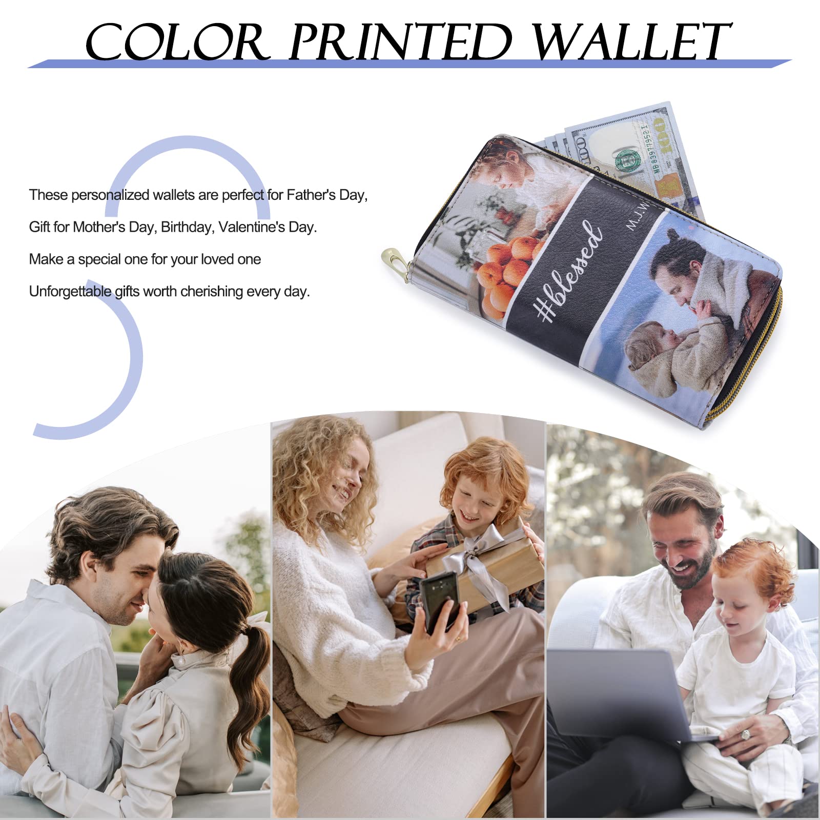 Custom Engraved Leather Wallets for Women - Personalized Photo & Name Zipper Wallet with Credit Card Slots - Elegant Gift for Mom, Wife, Her on Mother's Day, Birthday & Anniversary (Perfect for Travel, Work & Everyday Use)