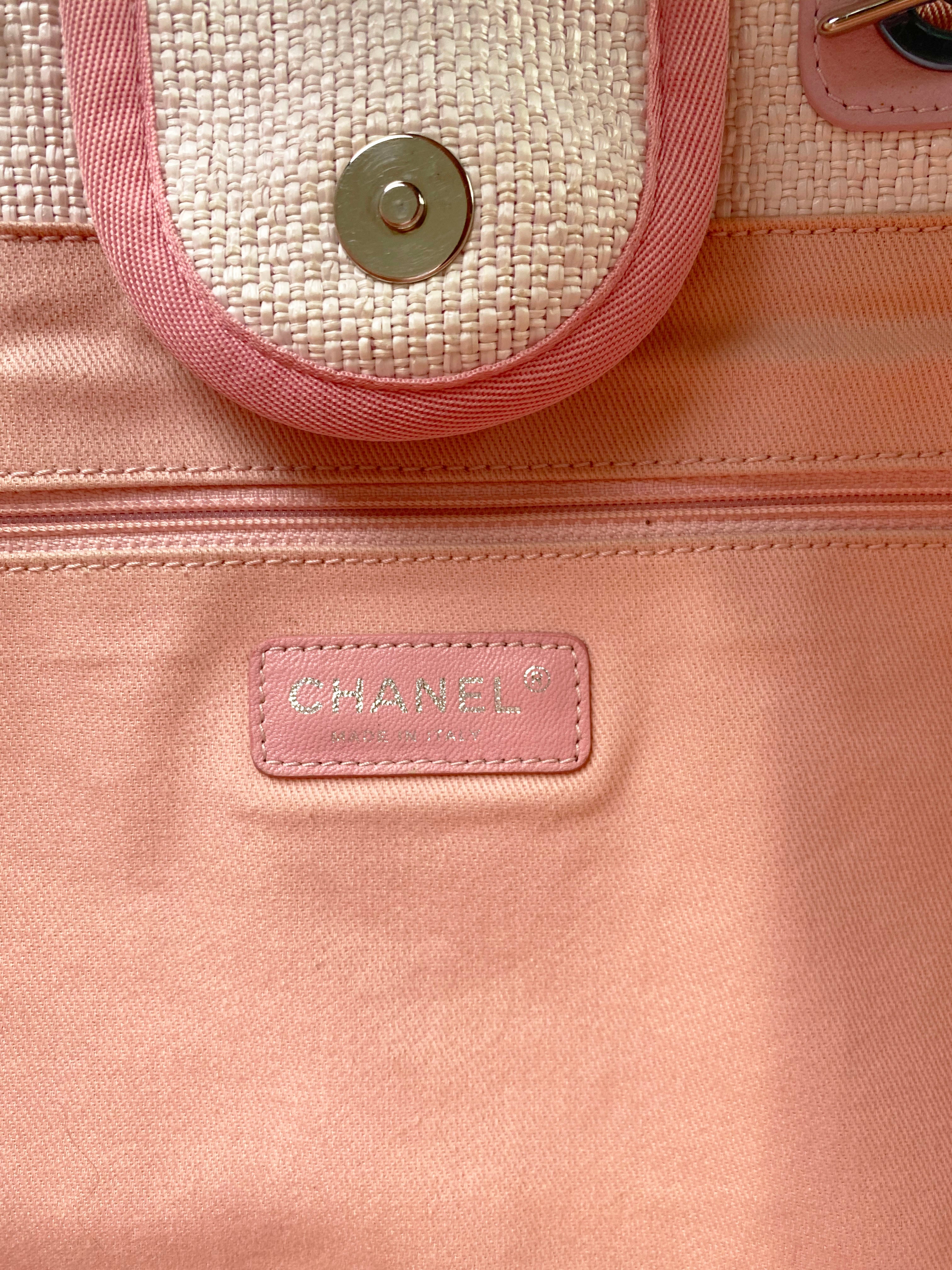 Chanel Pink & White Deauville Tote Bag - Luxury Designer Handbag for Women | Perfect for Beach, Travel & Everyday Use