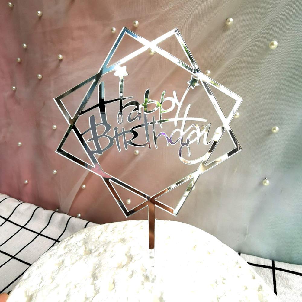 12 Pack Happy Birthday Cake Toppers - Acrylic Cupcake Toppers for Cake Decorations, Birthday Party Supplies (Silver) | Perfect for Birthday Cakes, Cupcakes, Baby Showers & Wedding Celebrations