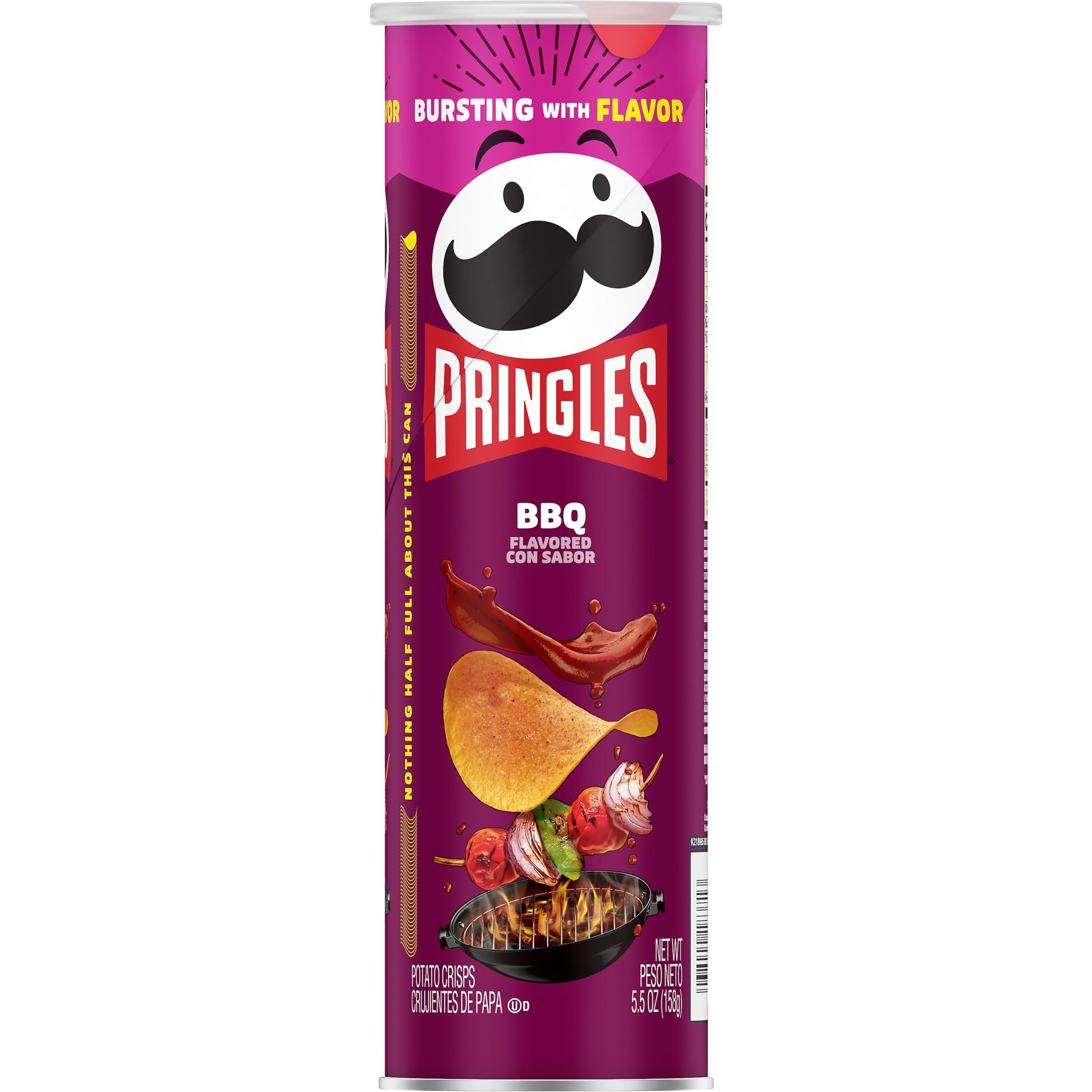 Pringles BBQ Flavored Potato Crisps - 5.5oz Can (Pack of 1) | Crunchy Lunch Snacks, On-The-Go Treats for Work, School & Road Trips
