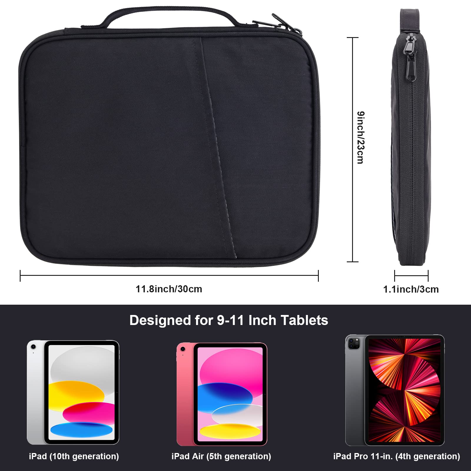 Premium 9-11 Inch iPad Carrying Case - Shockproof Padded Tablet Sleeve Bag for iPad Pro 11 (M4), iPad 10.9 (10th Gen), iPad Air 11 (M2), Samsung Galaxy Tab S9/S8 - Perfect for Travel, Office & School (Black-11)