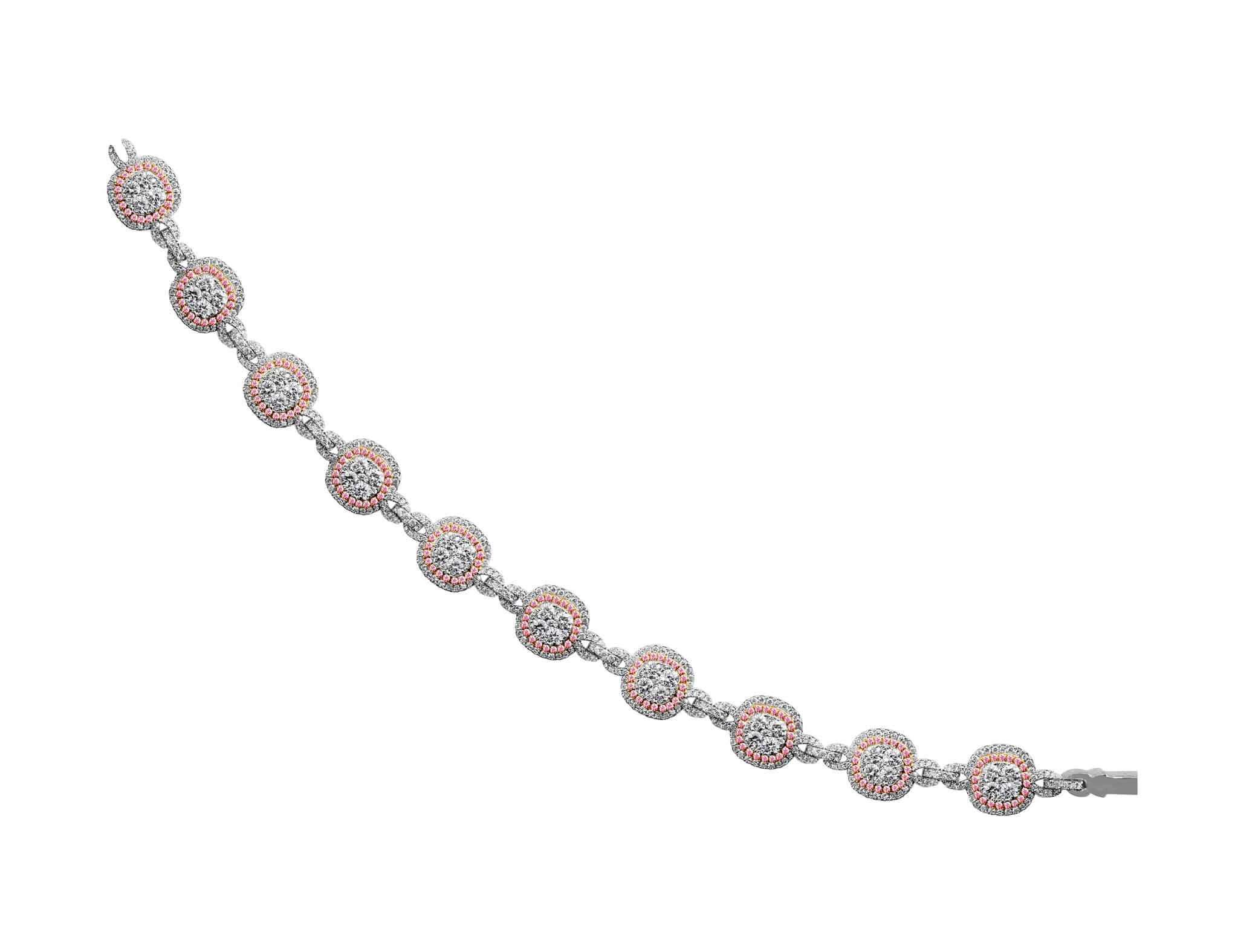 18K White Gold White & Pink Diamond Bracelet for Women - Elegant Tennis Bracelet for Wedding, Anniversary & Special Occasions