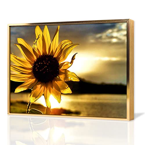 Large Sunflowers at Sunset Gold Framed Canvas Wall Art - 30x45 Inch Abstract Floral Painting for Bedroom, Office & Home Decor | Ready to Hang Aluminum Frame | Perfect for Living Room, Dining Area & Gift Giving