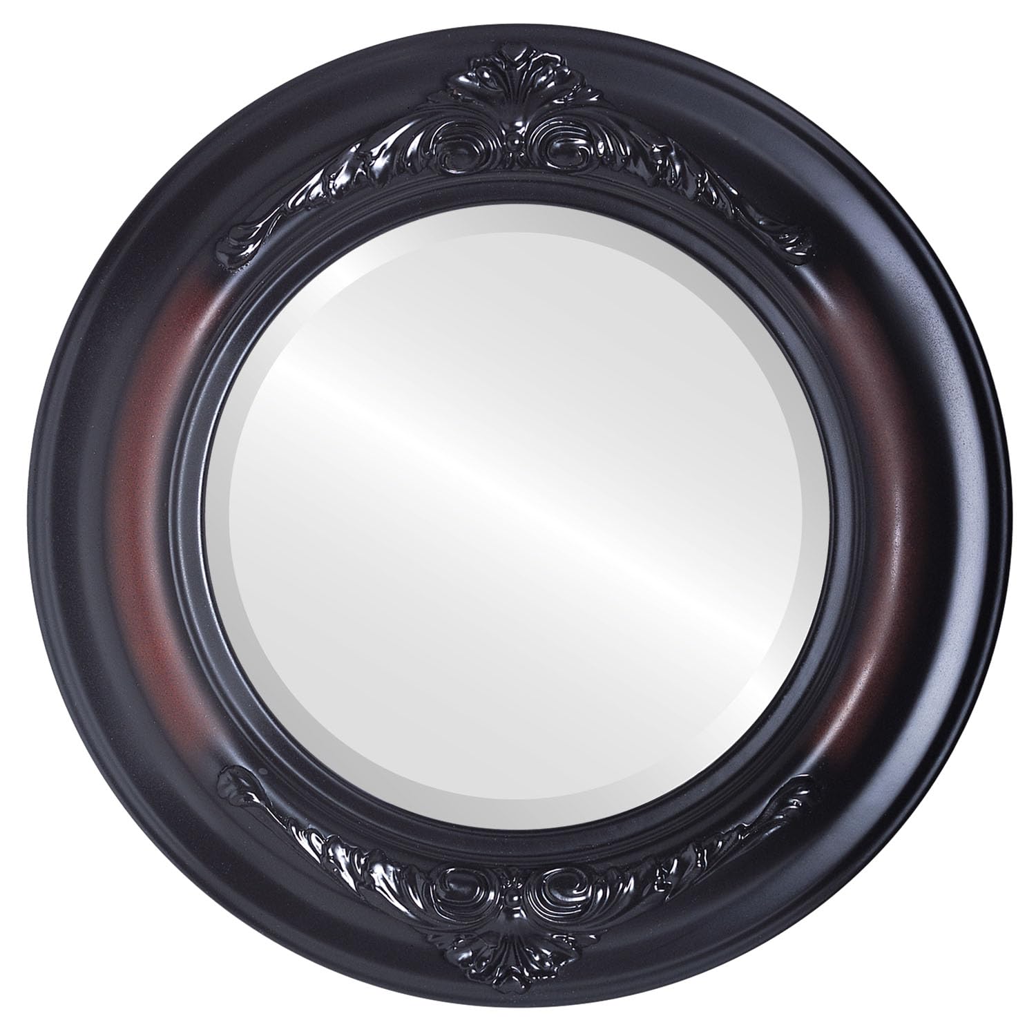 Ovalcrest 19x19 Inch Round Beveled Wall Mirror - Winchester Style Rosewood Frame - Elegant Home Decor for Living Room, Bedroom & Entryway