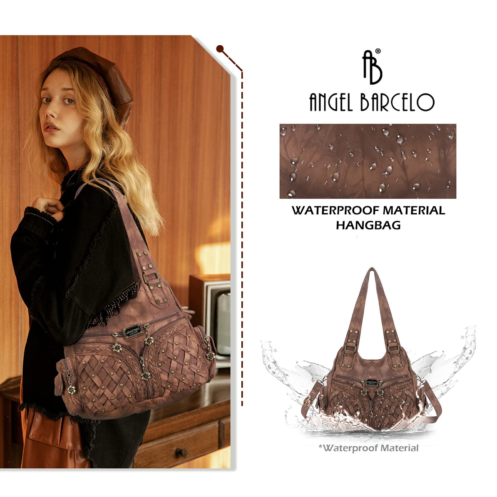 Angel Barcelo Women's Fashion Handbags - Tote, Shoulder Bag, Top Handle Satchel & Hobo Purse in Washed PU Leather | Perfect for Work, Travel & Everyday Use