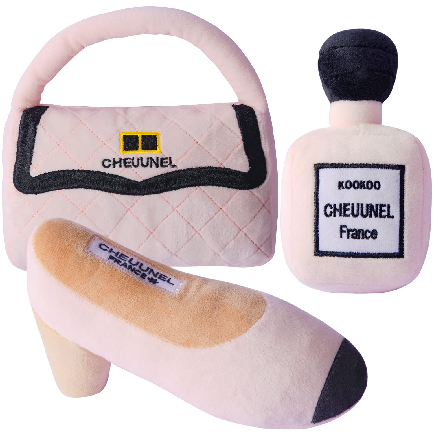 Luxury Designer Dog Toys - Squeaky Parody Brand Plush Toys for Small & Large Dogs | Unique Birthday Gifts for Puppies | Fashion Princess & Perfume Style Pet Accessories | Perfect for Playtime, Training & Special Occasions