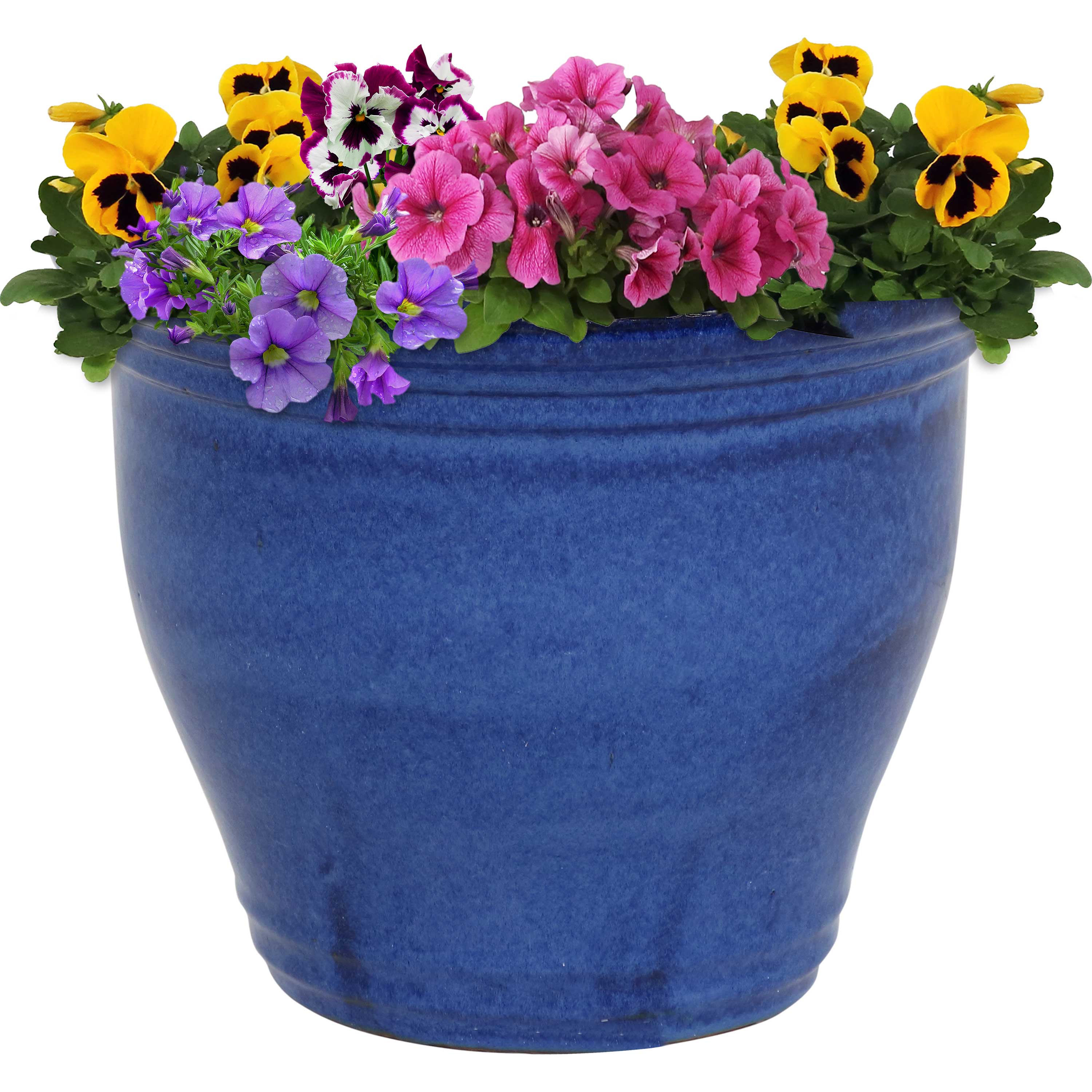 Sunnydaze Studio Round Glazed Ceramic Planter with Drainage Hole - Indoor Outdoor Flower Pot for Plants, Succulents, Herbs - Perfect for Patio, Garden, Balcony Decor