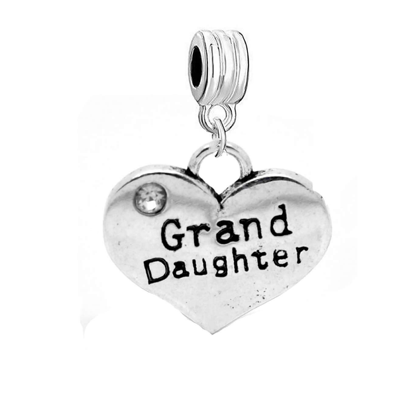 Sparkling Rhinestone Heart Charm Pendant for Snake Chain Bracelet - Elegant Dangle Bead Spacer for Granddaughter, Perfect for Birthdays, Anniversaries & Special Occasions